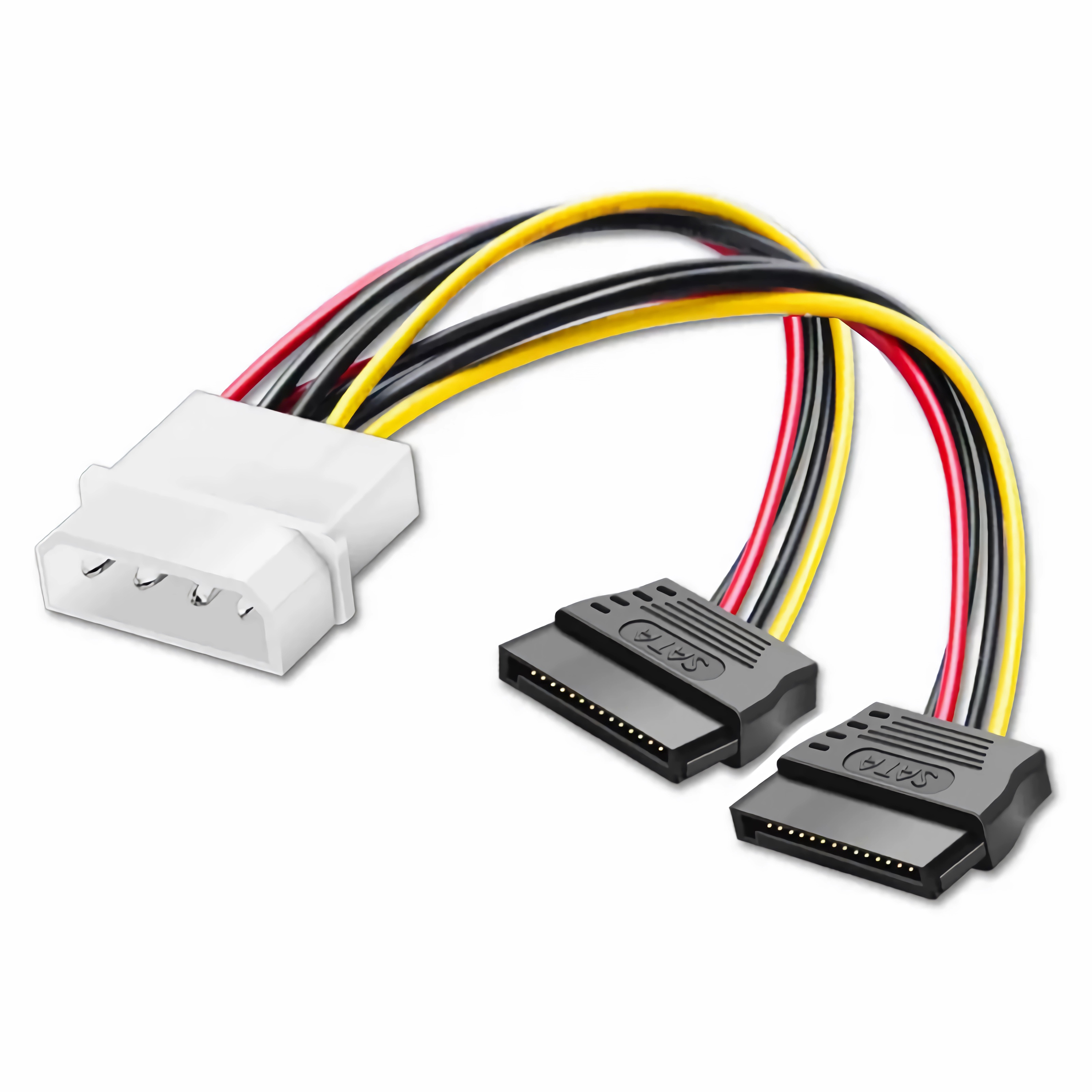 SATA-Stromkabel. Schwarzer Stecker mit Drähten und ein weißer Stecker für die Stromversorgung.