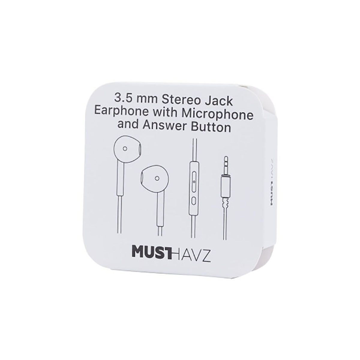 Una scatola bianca con un diagramma di auricolari e il testo '3,5 mm Stereo Jack'.