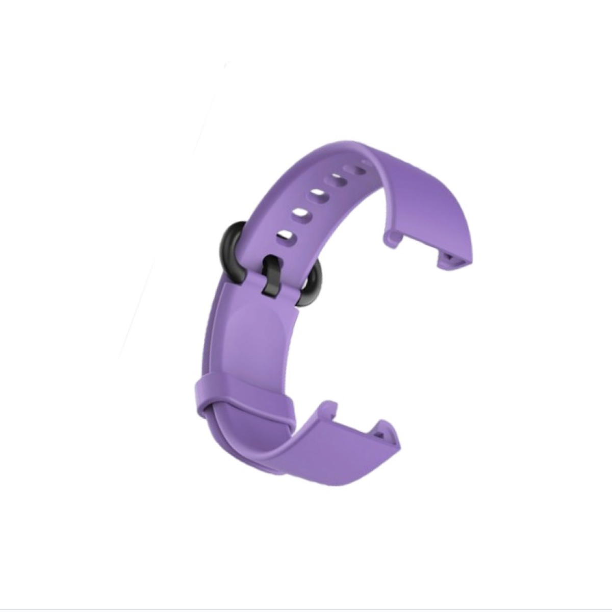 Ein lila Uhrenarmband mit schwarzen Anschlüssen.