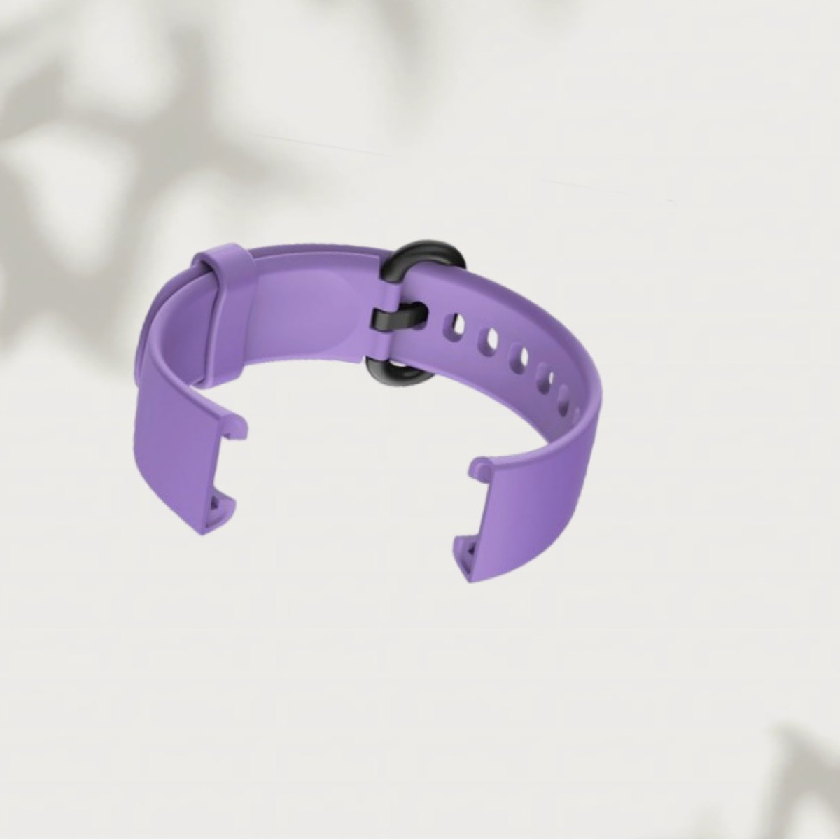Lila Smartwatch-Armband mit schwarzem Verschluss. Das Band ist gebogen.