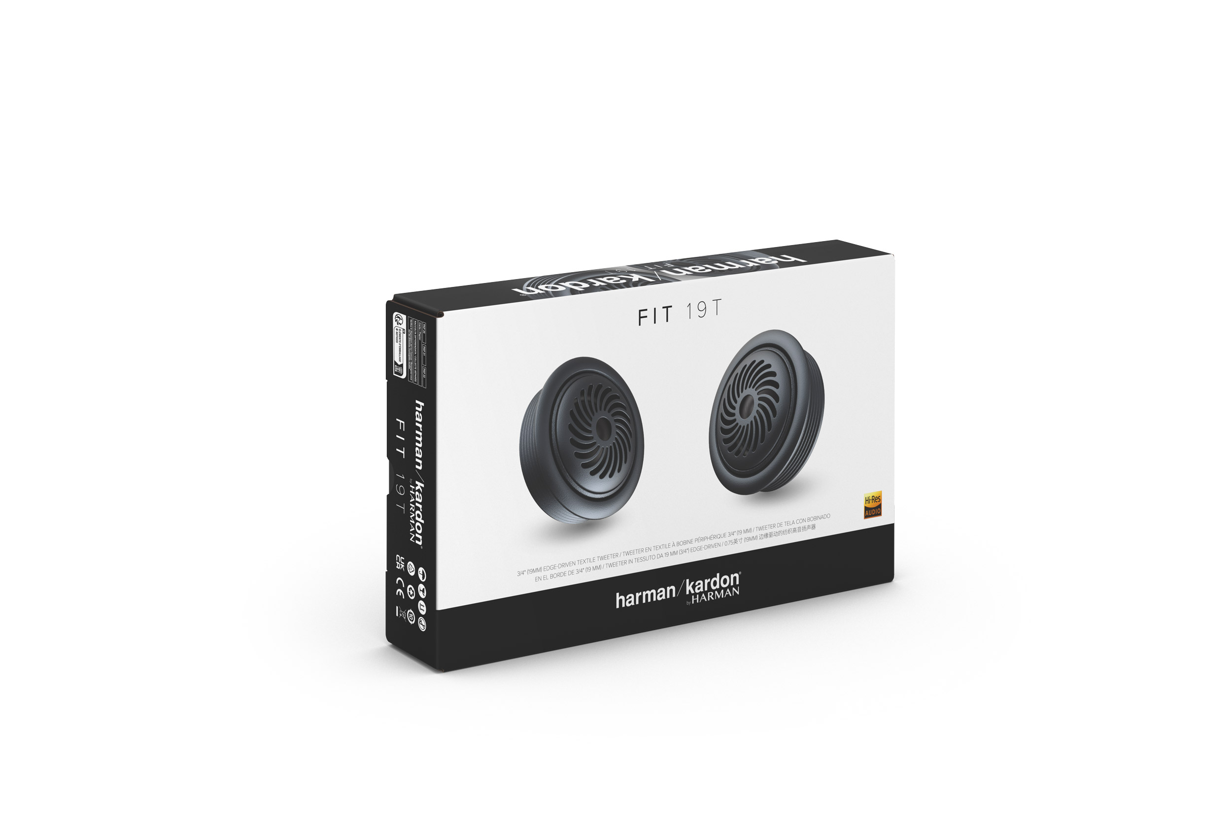 Eine Produktbox mit zwei Lautsprechern, der Markenname 'harman kardon' ist deutlich sichtbar.
