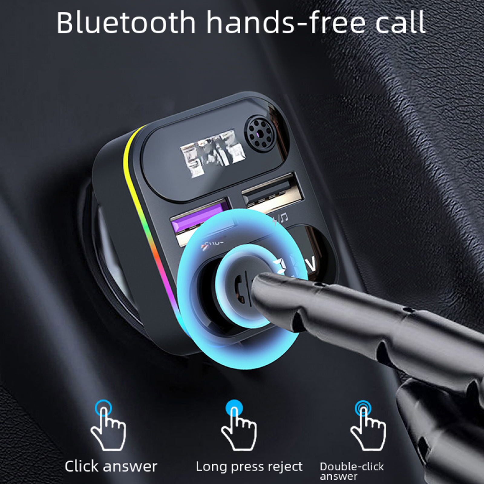 Autoladegerät mit Tasten und Fingerinteraktion. Text zeigt 'Antworten', 'Ablehnen', 'Doppelklick'.