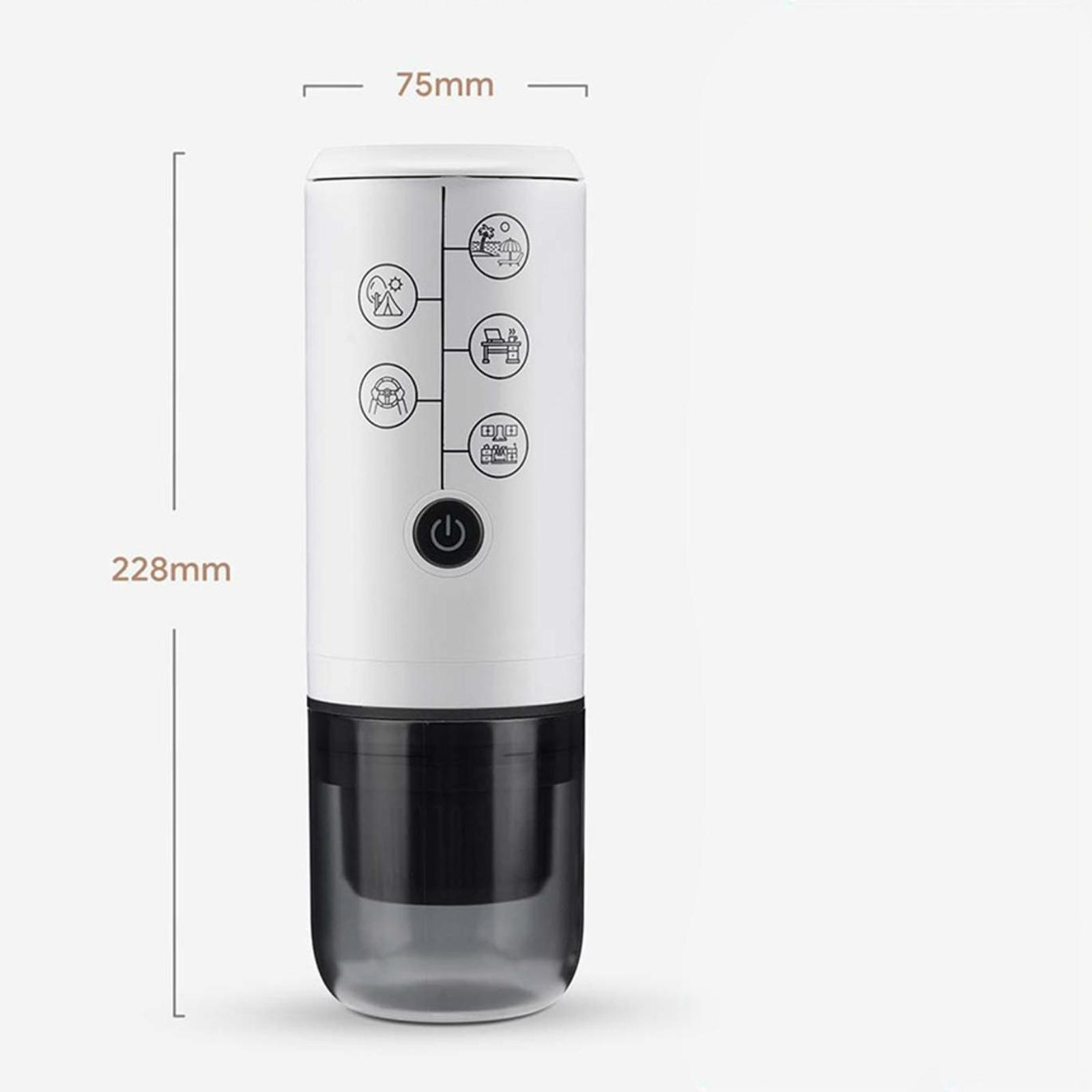 Kaffeemaschine mit den Maßen 228 mm Höhe und 75 mm Breite. Hat mehrere Symbole auf der Vorderseite.