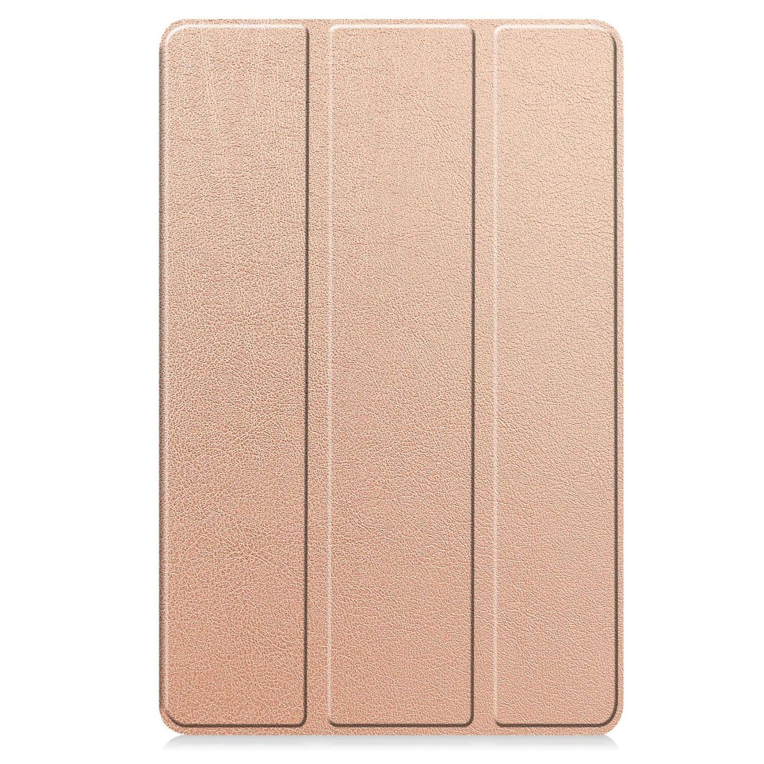 Eine hellbraune Tablet-Hülle mit einer strukturierten Oberfläche und drei verschiedenen vertikalen Segmenten.