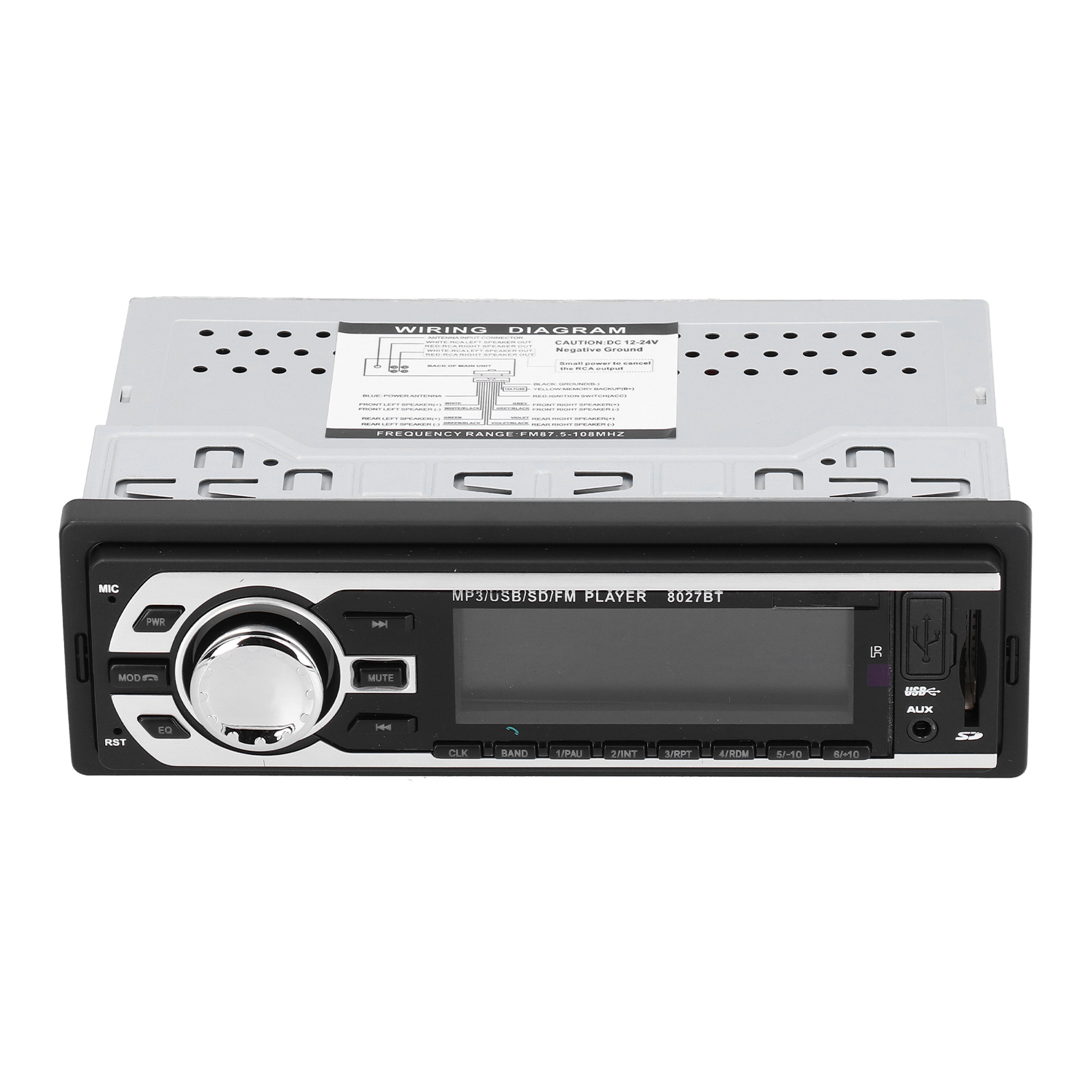 Autoradio mit Knöpfen, Display und SD/USB-Anschluss.