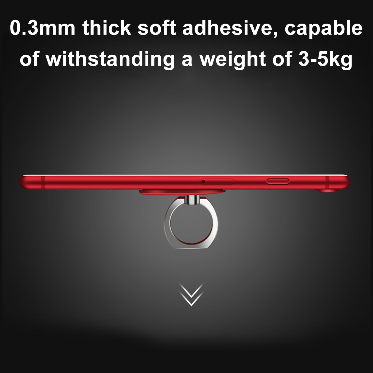Rotes Telefon mit Ringhalter. Das Telefon ist auf schwarzem Hintergrund. Der Ringhalter hält 3-5 kg aus.
