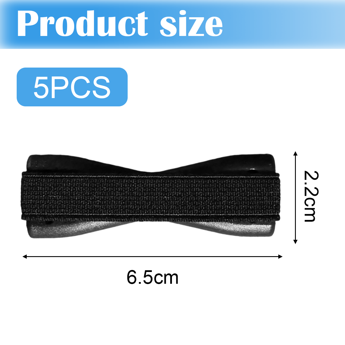 Schwarzer Handygriff mit Maßen. 5 Stück pro Packung, 6,5 cm x 2,2 cm.
