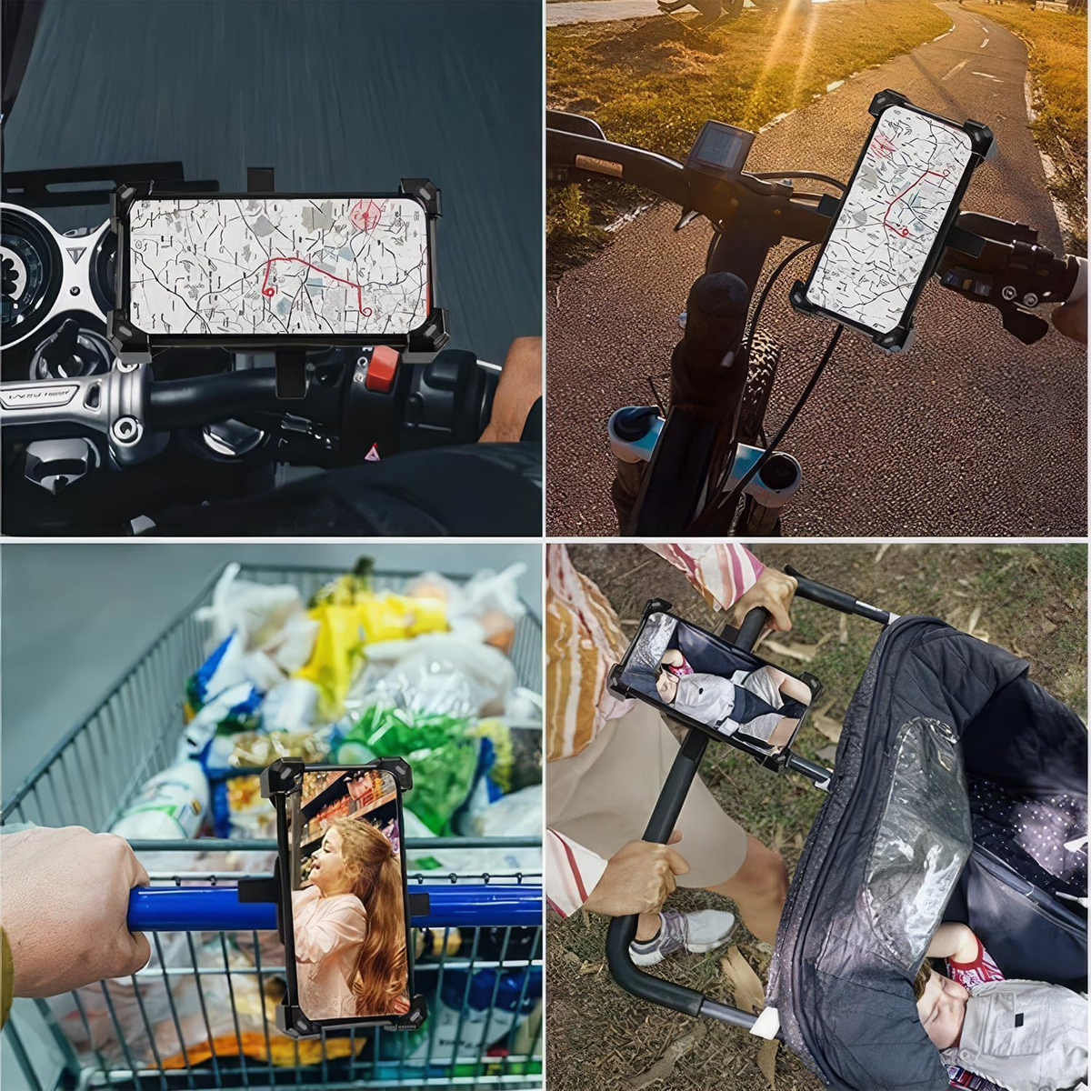 Telefonhalterungen an Fahrrad, Motorrad, Einkaufswagen und Kinderwagen.