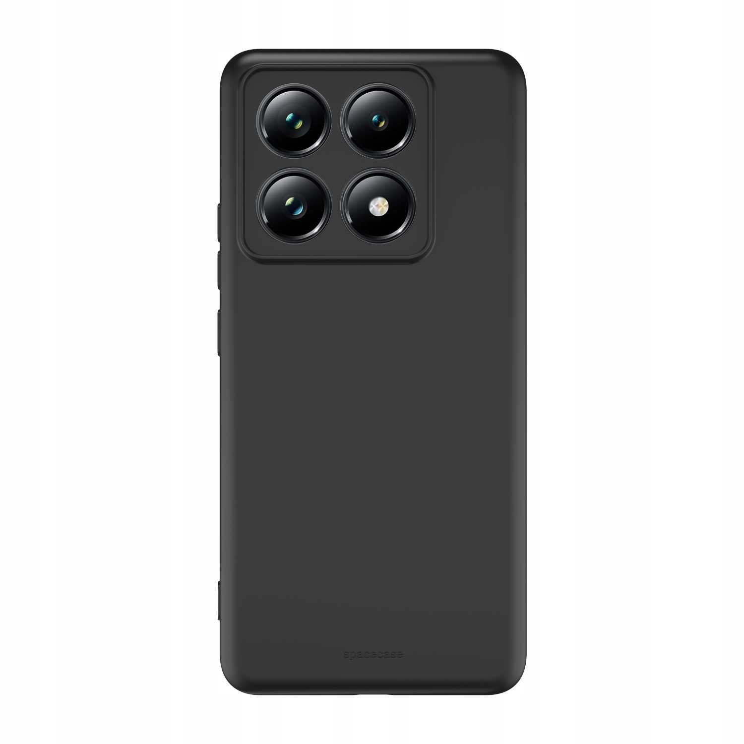 Czarne etui na telefon z czterema obiektywami aparatu. Etui jest eleganckie i minimalistyczne.