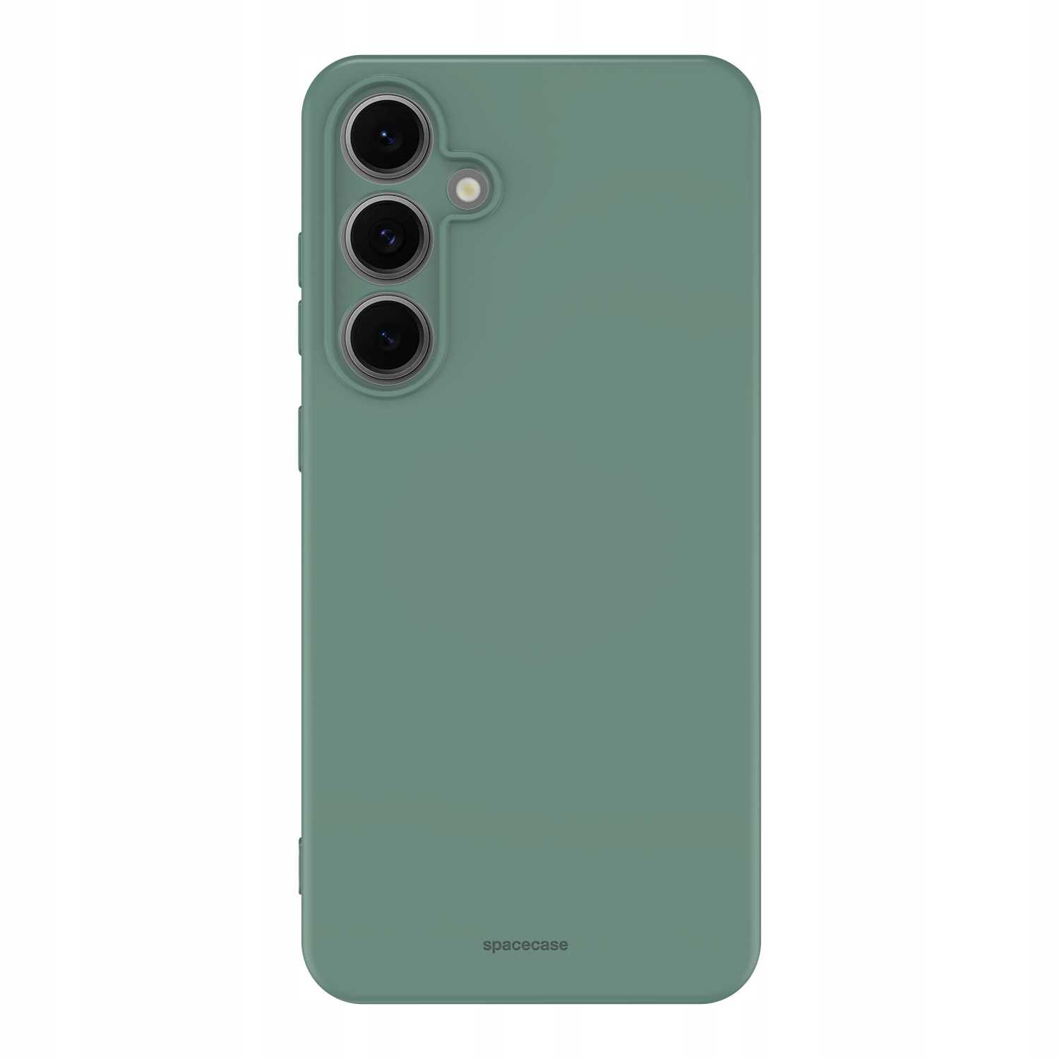Zielone etui na telefon z trzema obiektywami aparatu. Etui ma prosty i elegancki design.