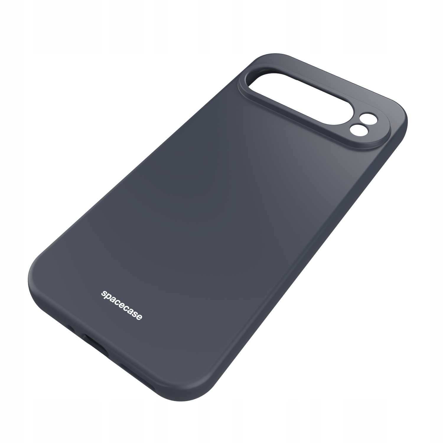 Szare etui na telefon z unikalnym designem aparatu. Nazwa marki jest widoczna na dole.