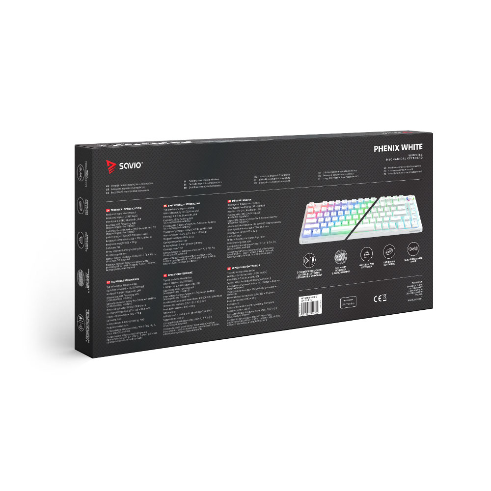 Czarne pudełko z białym obrazem klawiatury i tekstem.