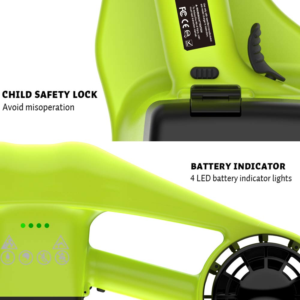 Zbliżenie zielonego urządzenia z blokadą rodzicielską i wskaźnikami baterii.