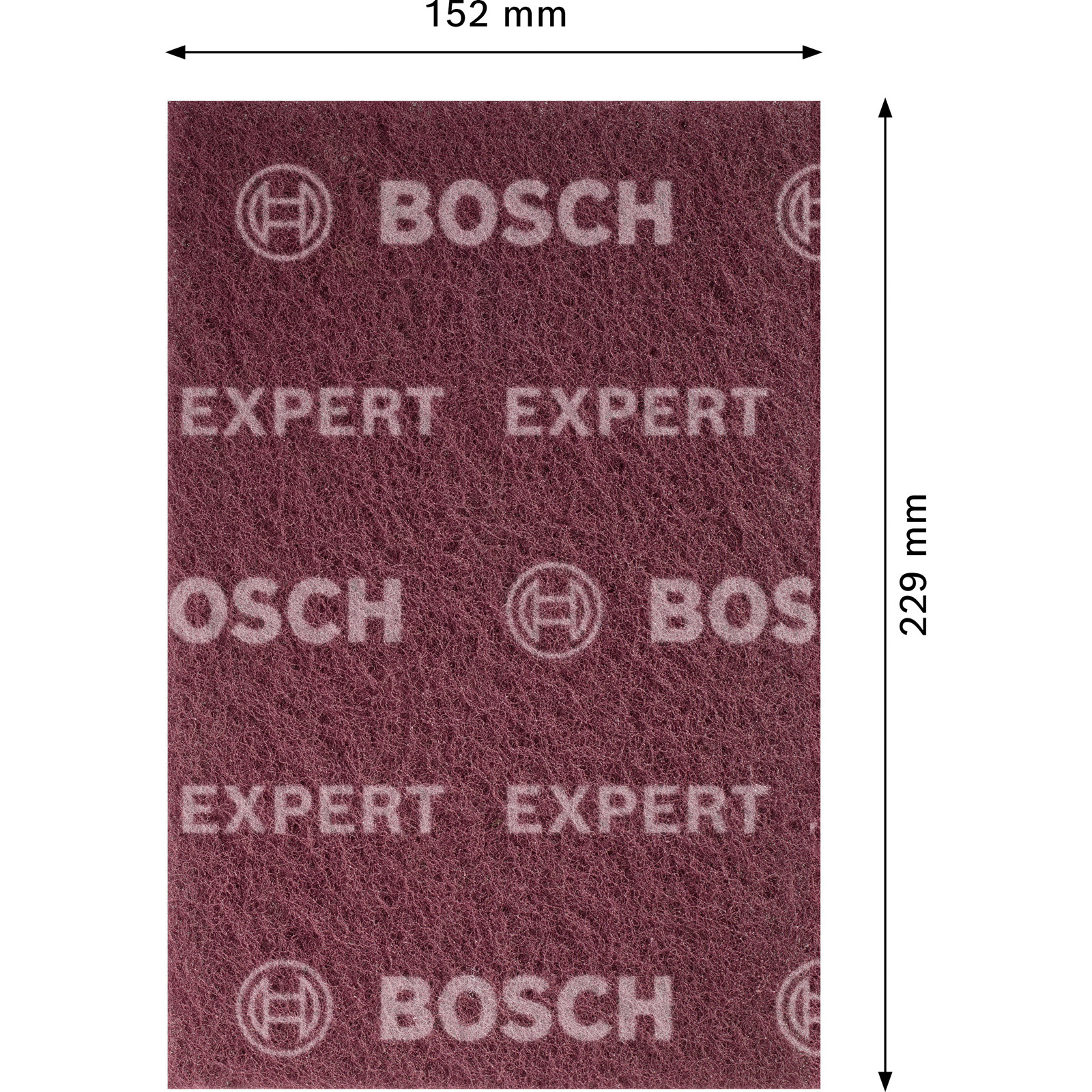 Ein weinrotes Schleifblatt mit dem Bosch-Logo und dem Wort EXPERT wiederholt.