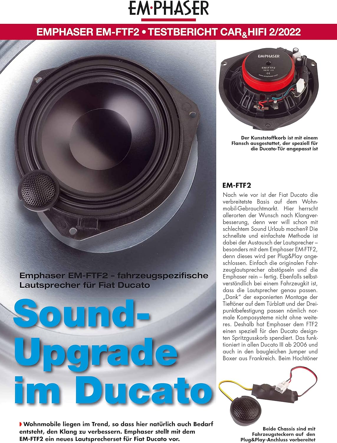 Eine Magazinseite mit dem Text Sound Upgrade im Ducato.