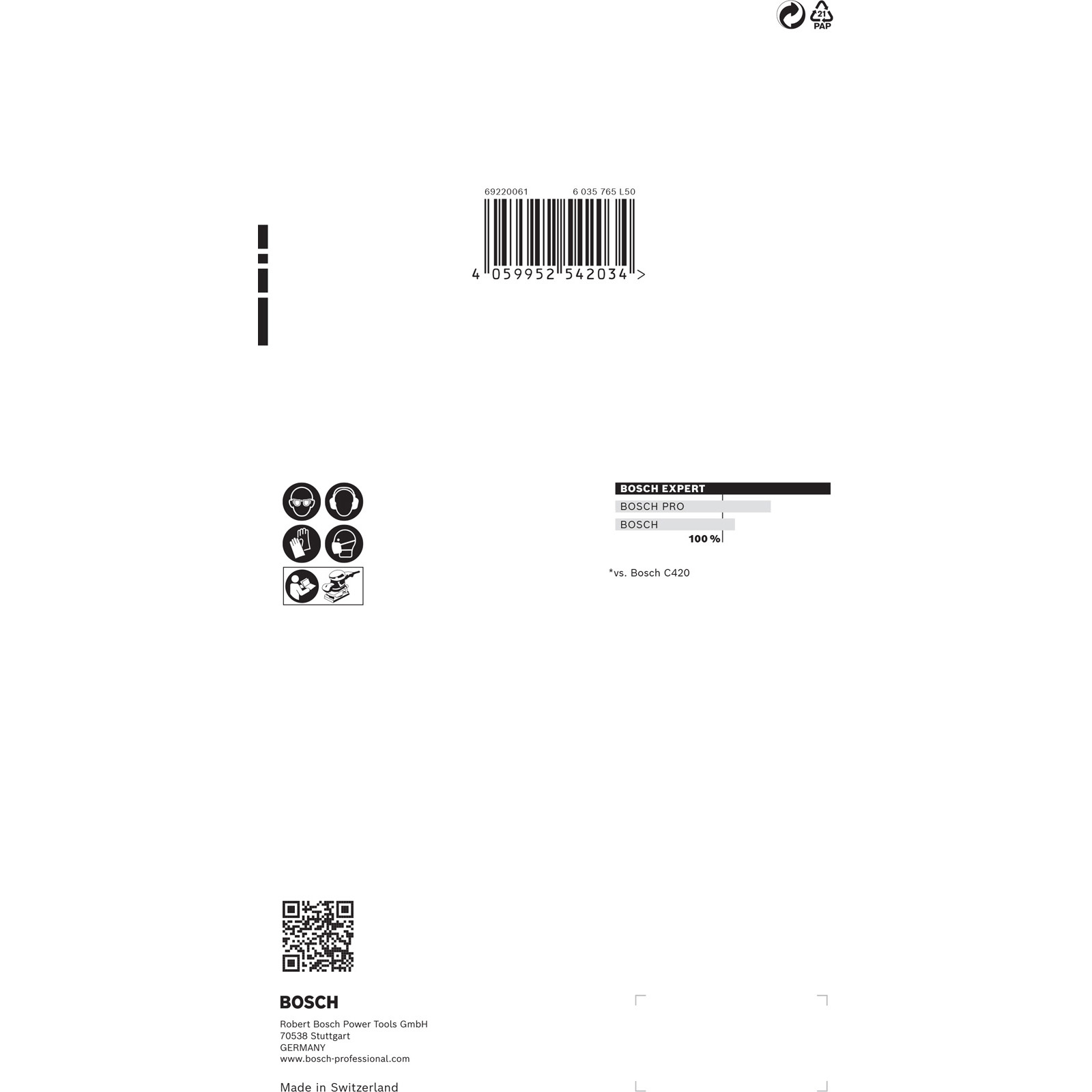 Fond blanc avec texte noir, un code-barres et un code QR.
