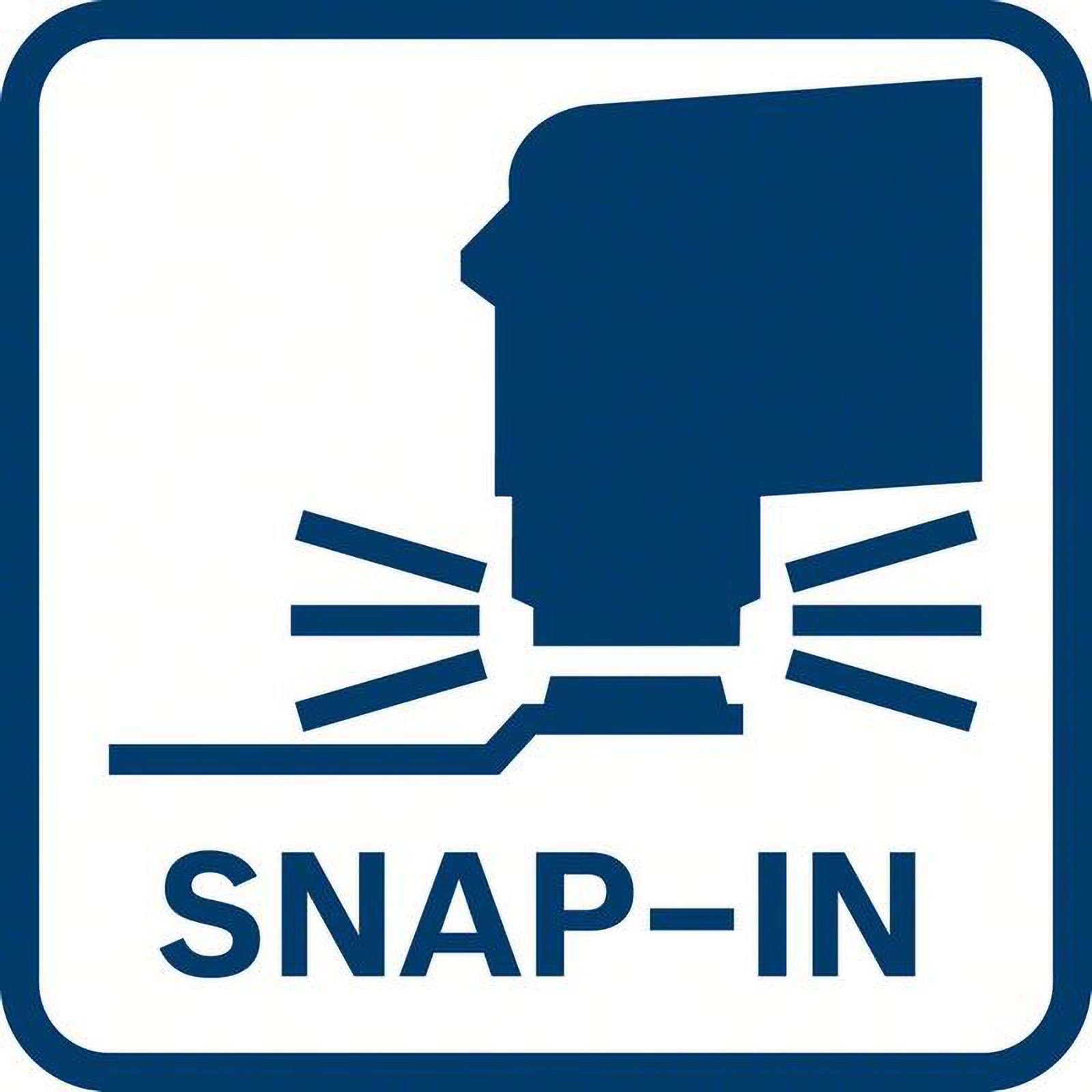 Icona con le parole 'SNAP-IN'. Rappresenta un'illustrazione di un processo di connessione.