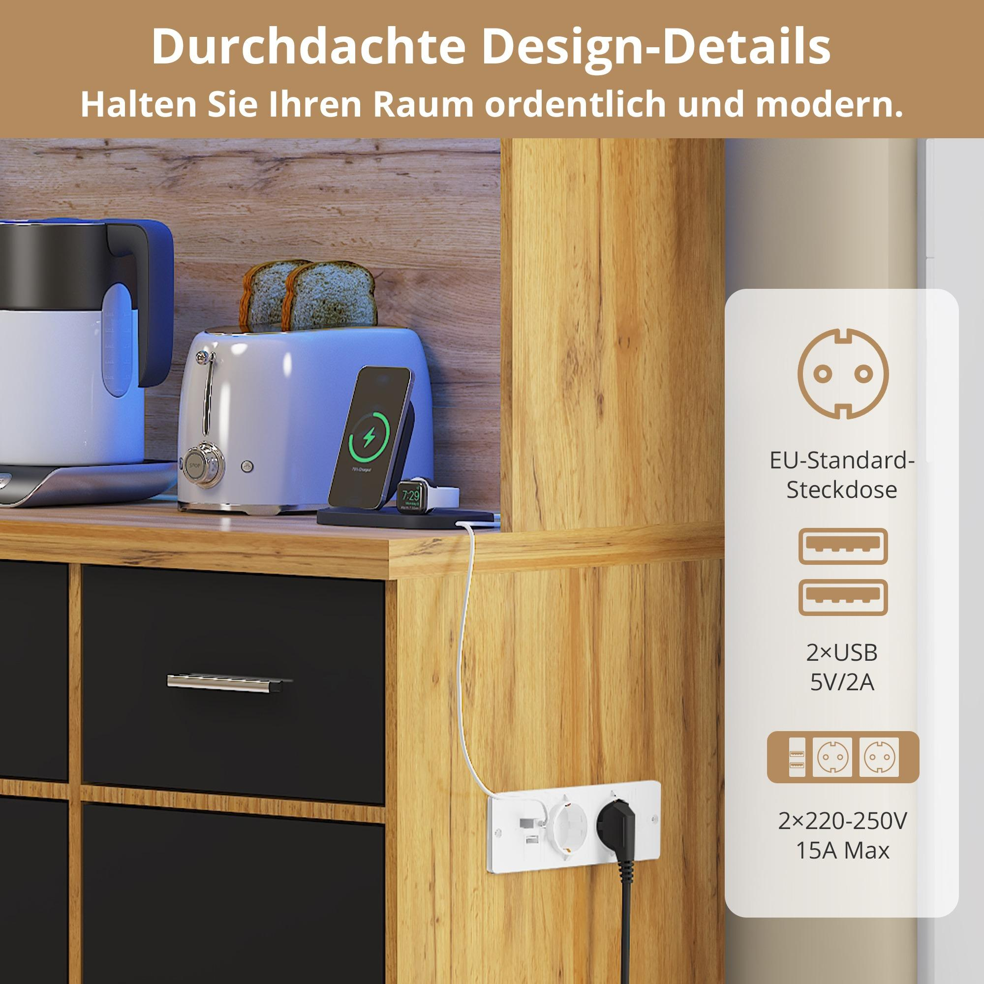 Eine Steckdose mit Toaster, Telefon und USB-Anschlüssen.