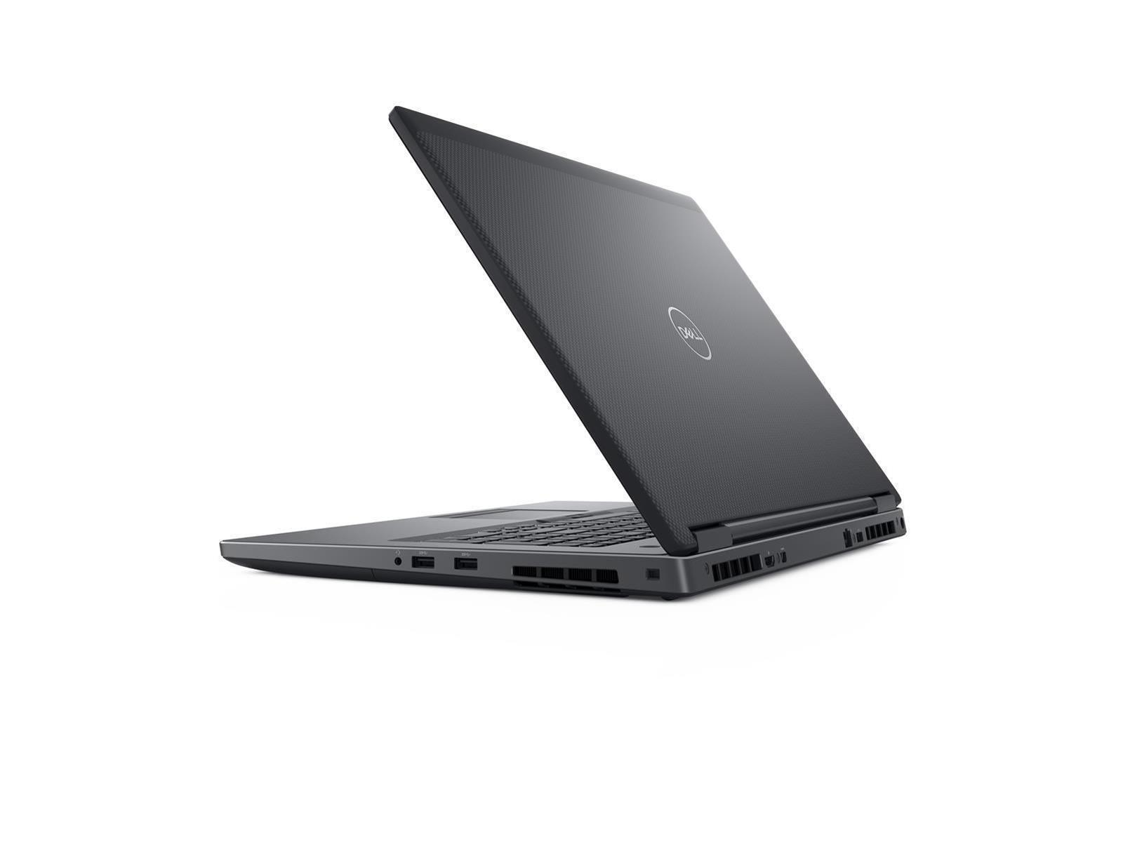 Dunkler Laptop, zeigt Seitenanschlüsse, vor weißem Hintergrund, teilweise geöffnet.