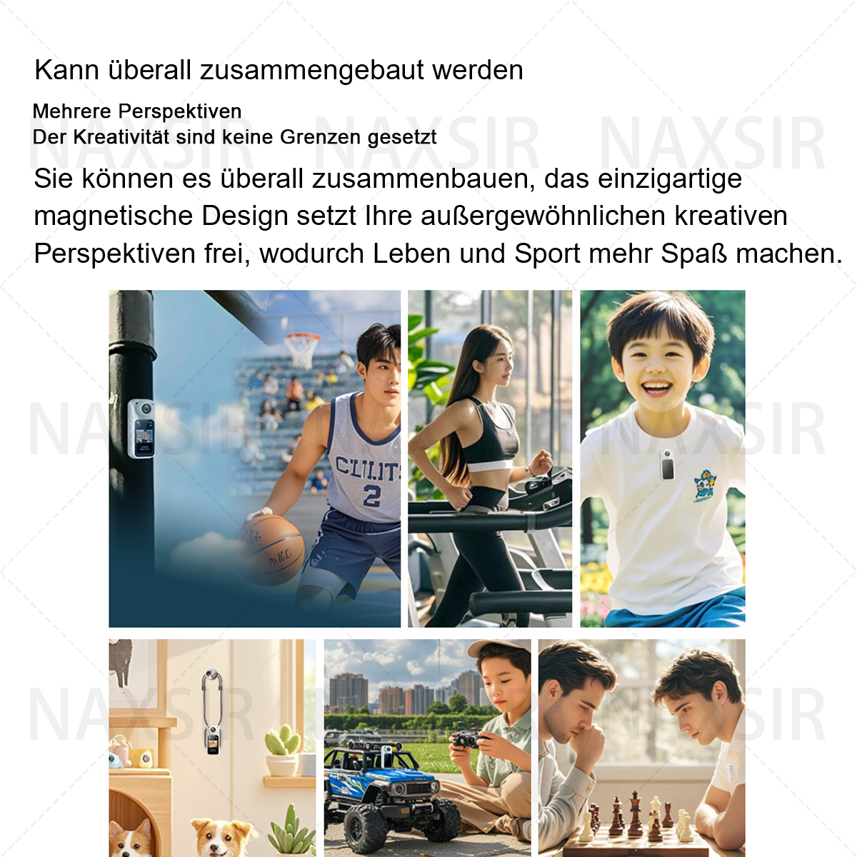 Mehrere kleine Kameras, mit denen verschiedene Menschen in unterschiedlichen Szenarien arbeiten. Der Hintergrund ist weiß.