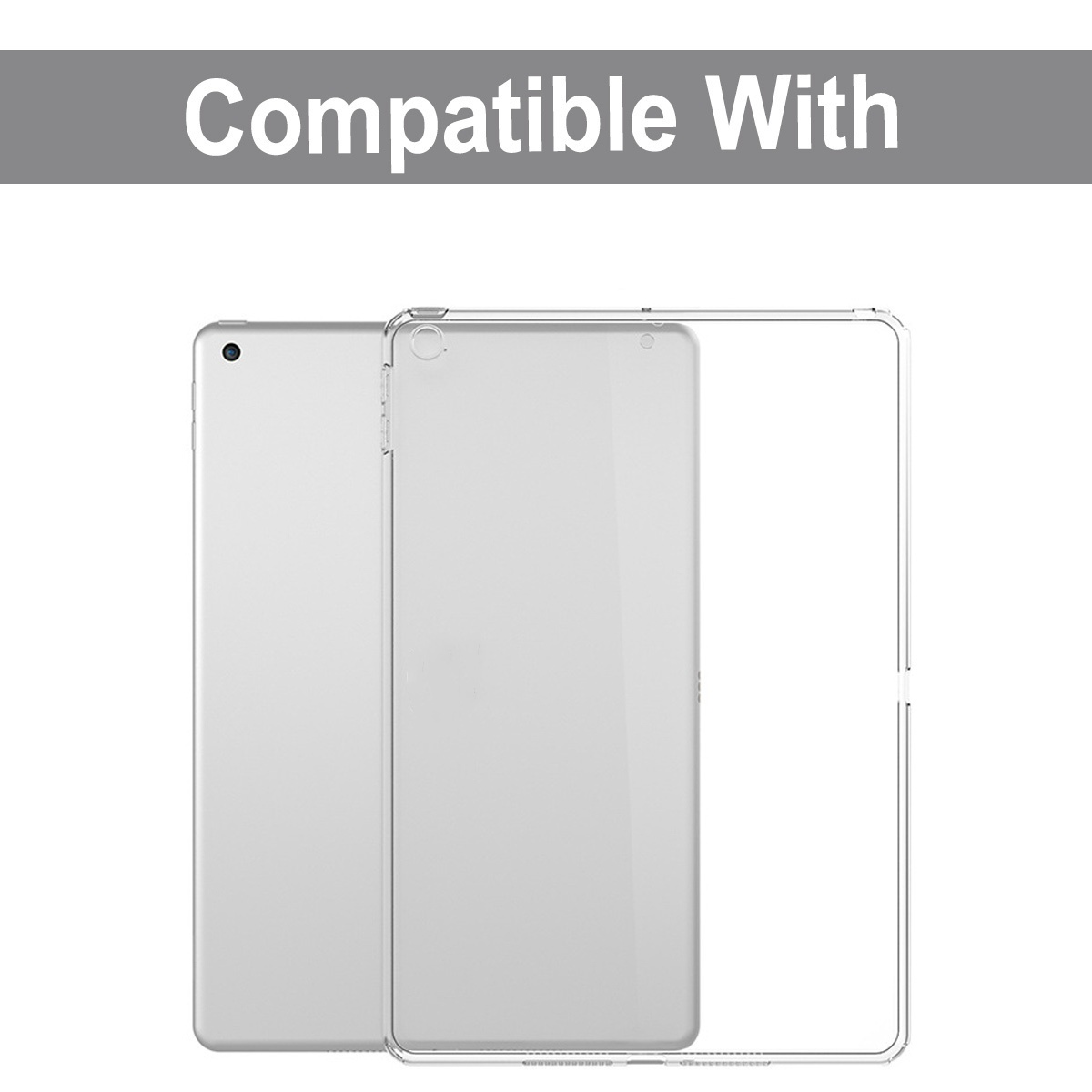 Zwei Tablets in Hüllen. Eines ist silberfarben, das andere transparent. Der Text oben lautet "Kompatibel mit".