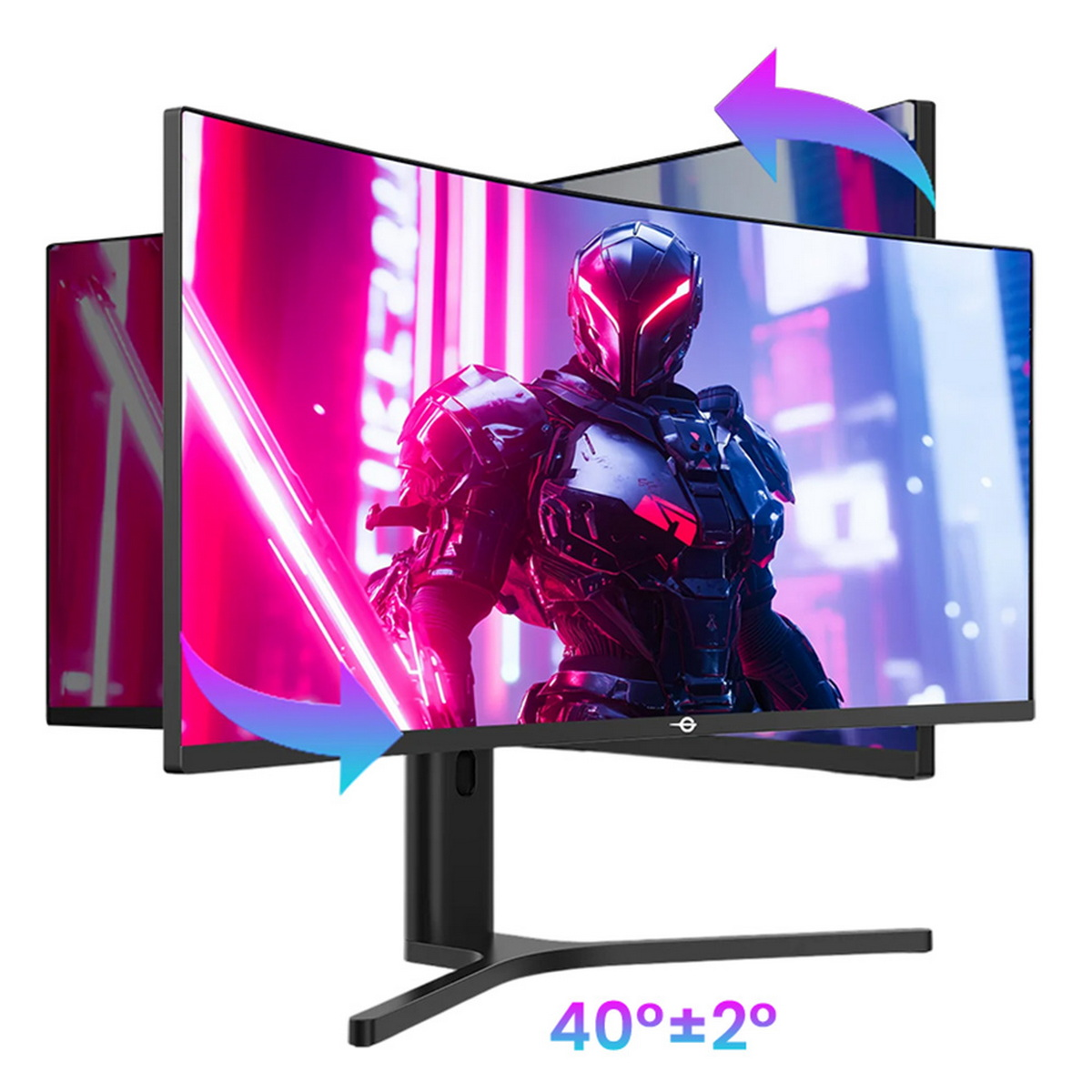 Monitor do gier z postacią gracza na ekranie. Monitor jest ustawiony pod kątem, aby pokazać design.