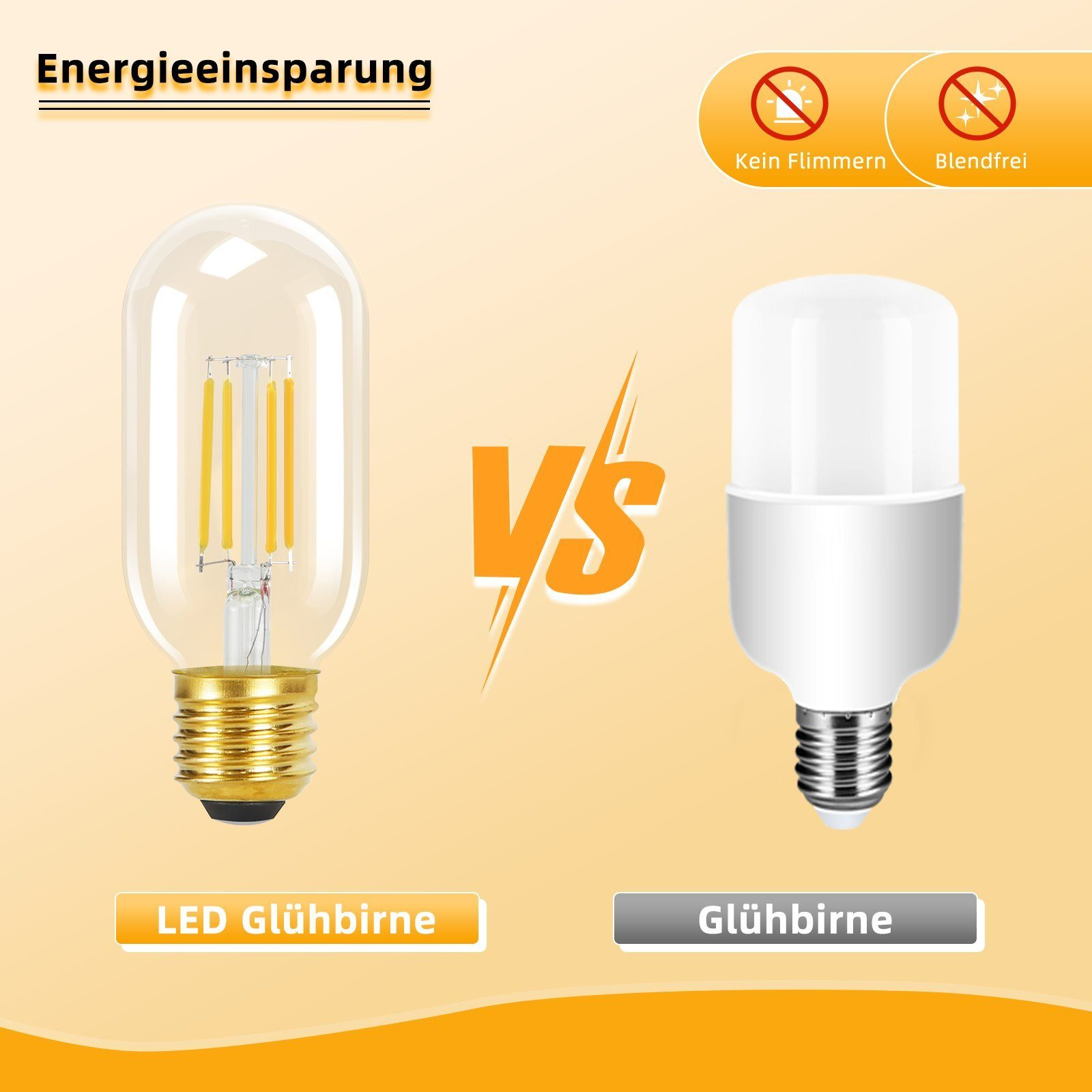 Obraz porównuje żarówkę LED z tradycyjną żarówką. Żarówka LED jest po lewej, standardowa po prawej.