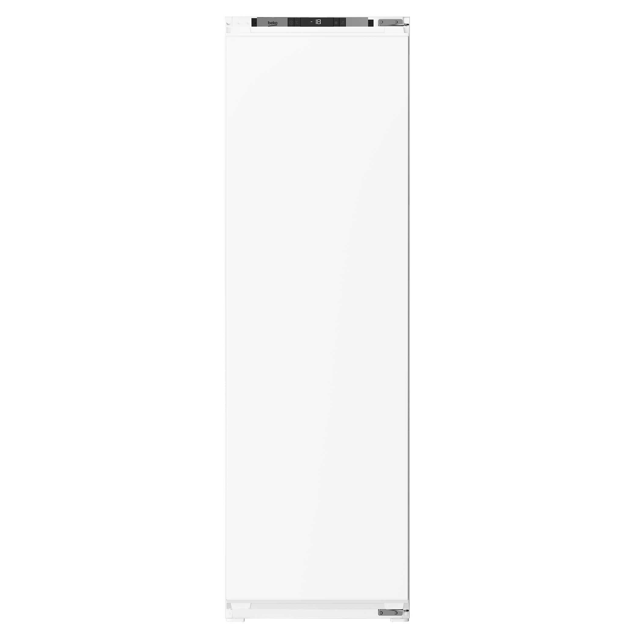 Un frigorifero bianco con un design alto ed elegante. Ha un'estetica semplice e moderna ed è chiuso.