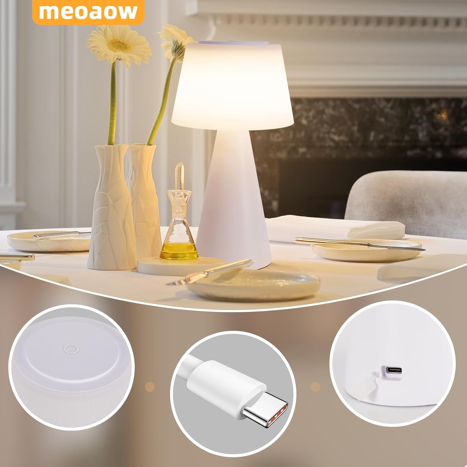 Dwie białe lampy, każda z białą podstawą, białym trzonem i białym abażurem.