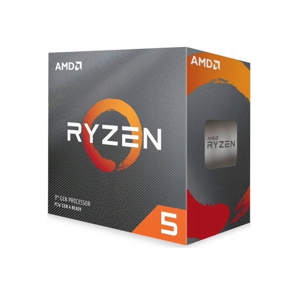 Scatola del processore AMD Ryzen 5 con design arancione e nero.
