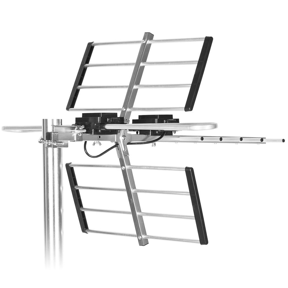 Antena zamontowana na słupie. Antena ma unikalny design i jest widoczna z boku.