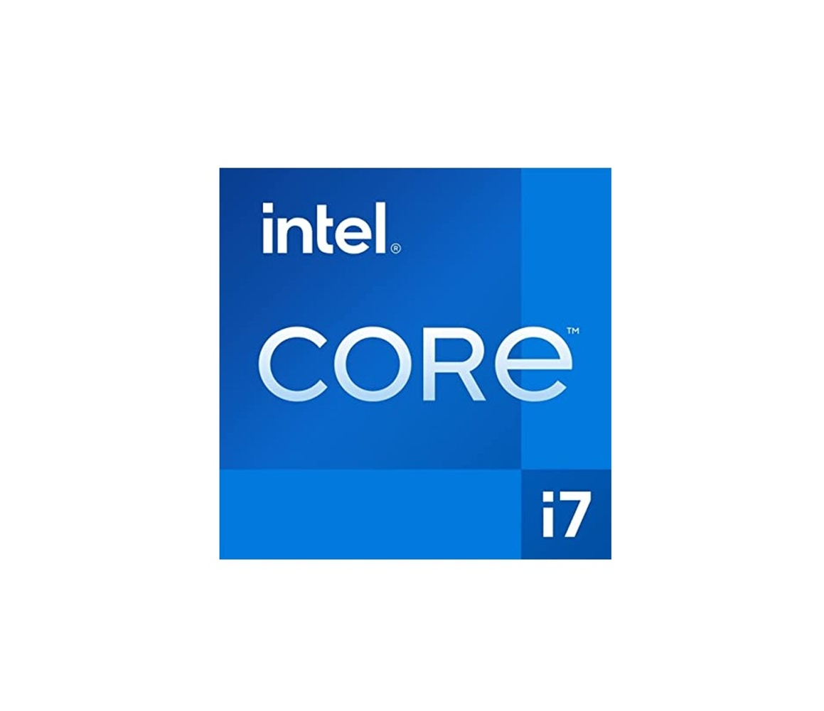Sfondo bianco con il logo Intel Core i7 in blu.