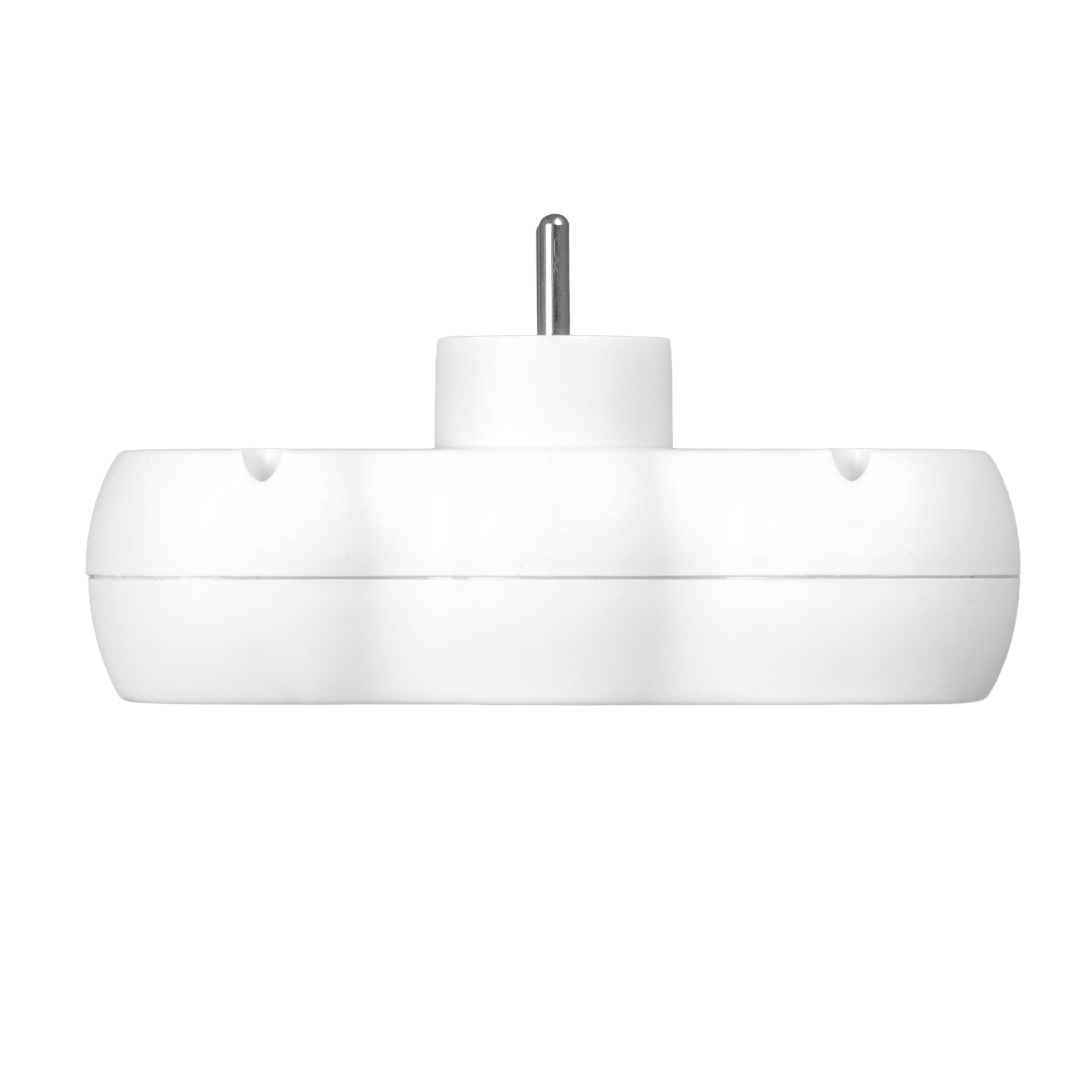 Biała listwa zasilająca z trzema gniazdami, pojedyncze wejście wtyczki.