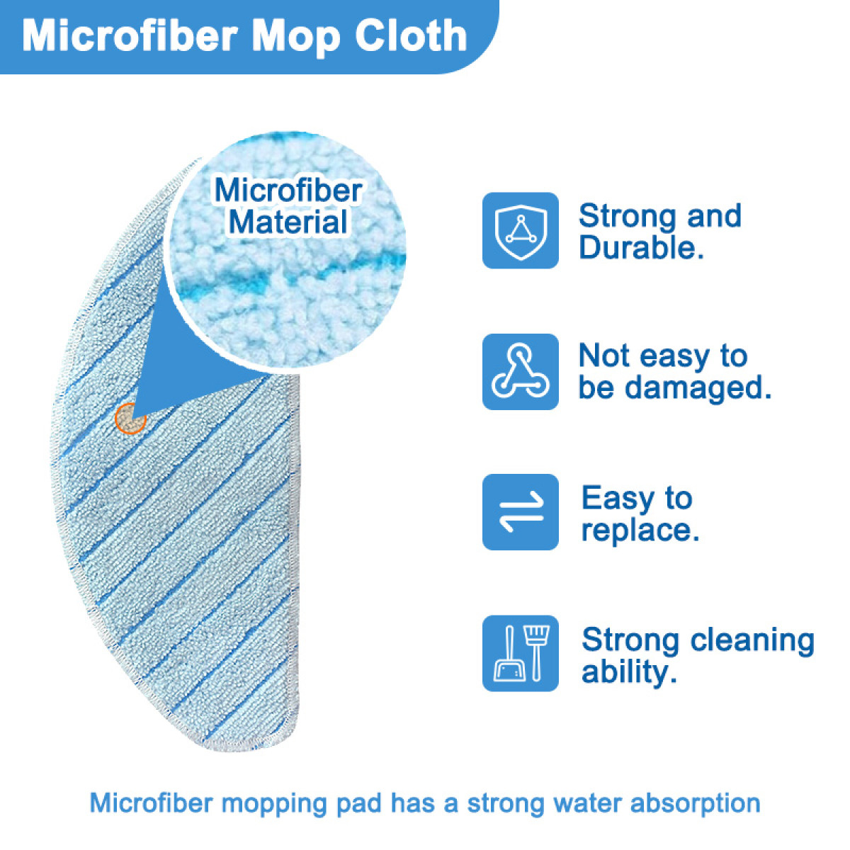 Ściereczka do mopa z mikrofibry ze szczegółami materiału i cech. Białe tło.