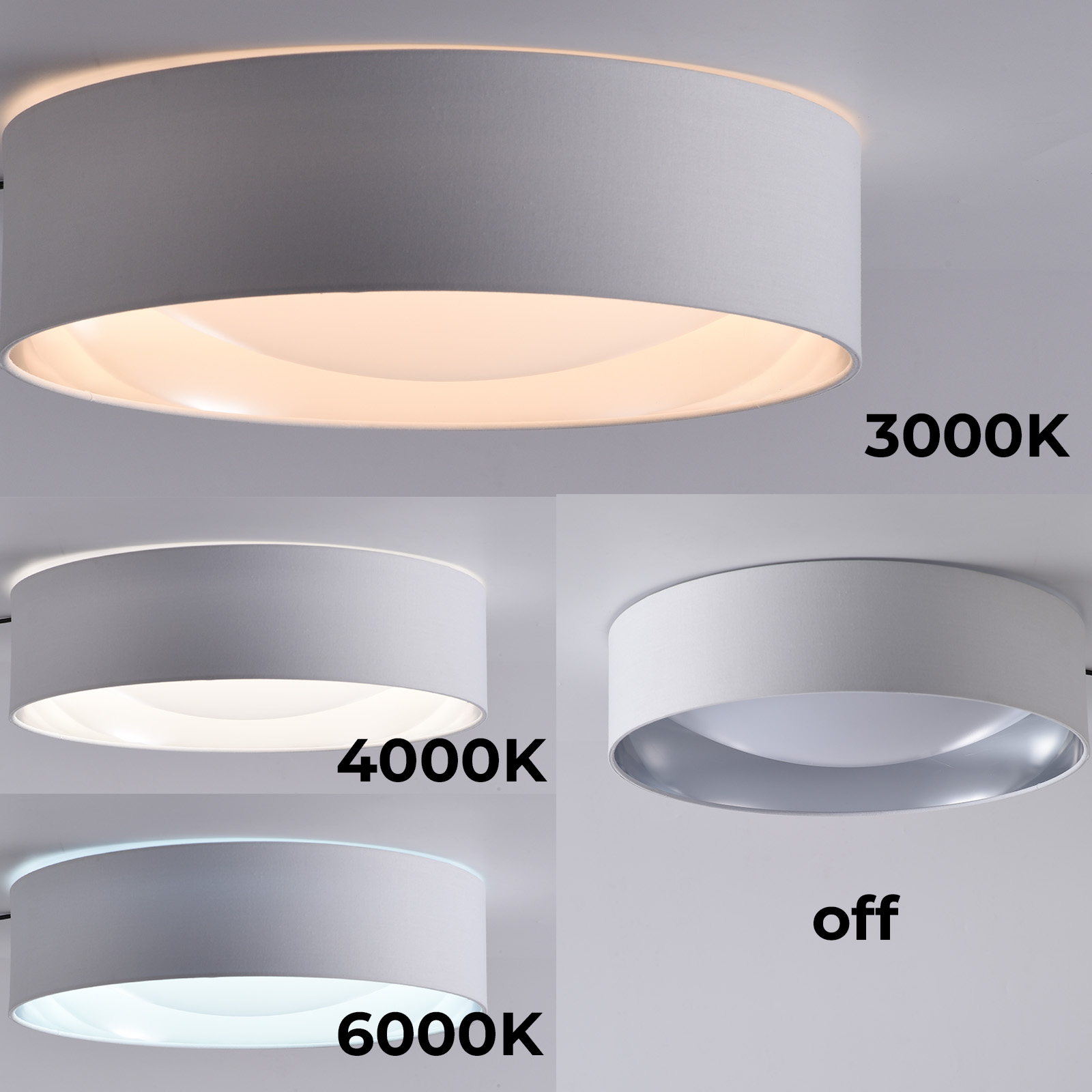 Imagen que muestra una luz de techo con diferentes temperaturas de color. La luz es blanca.