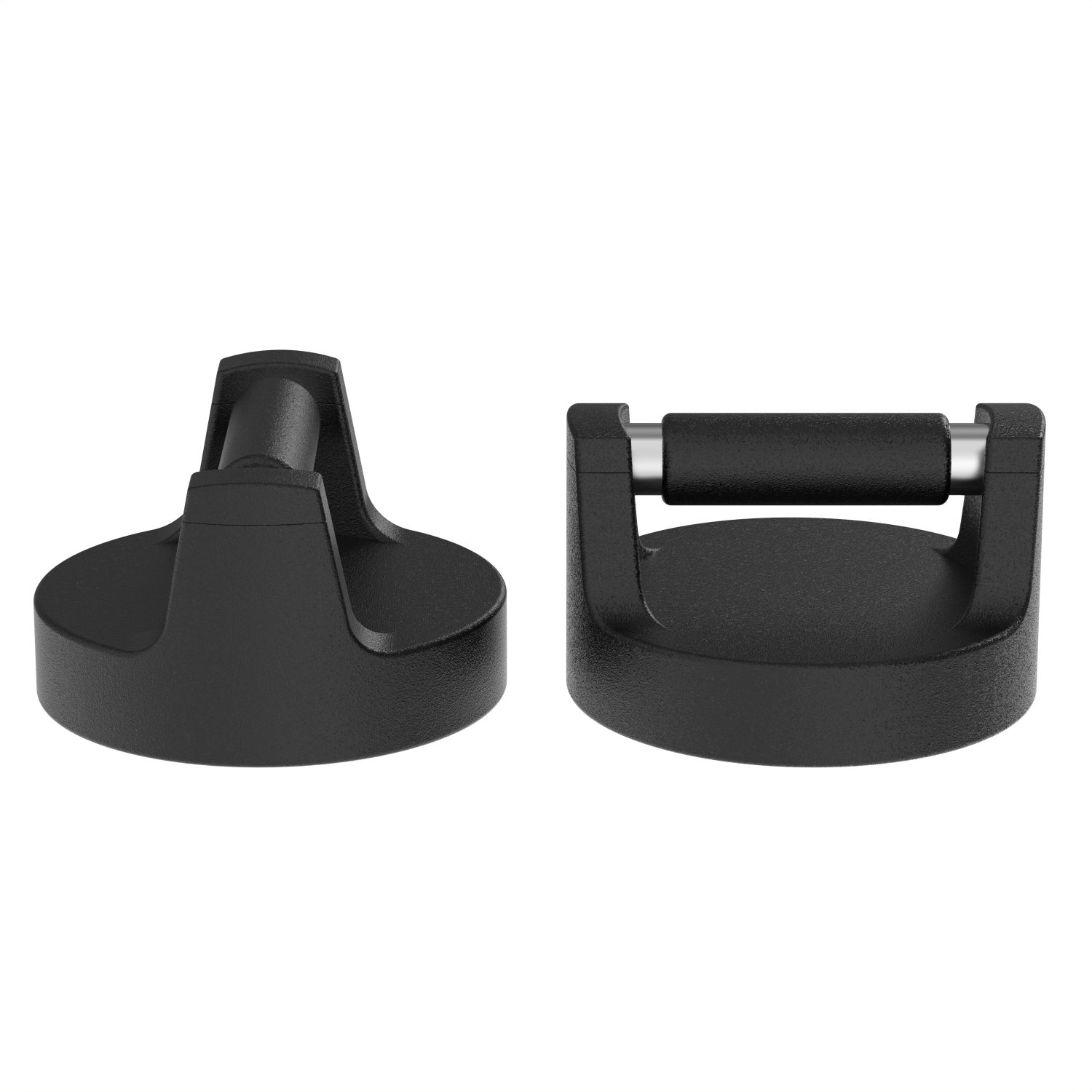 Two black push-up stands, one from the top and another from the side.