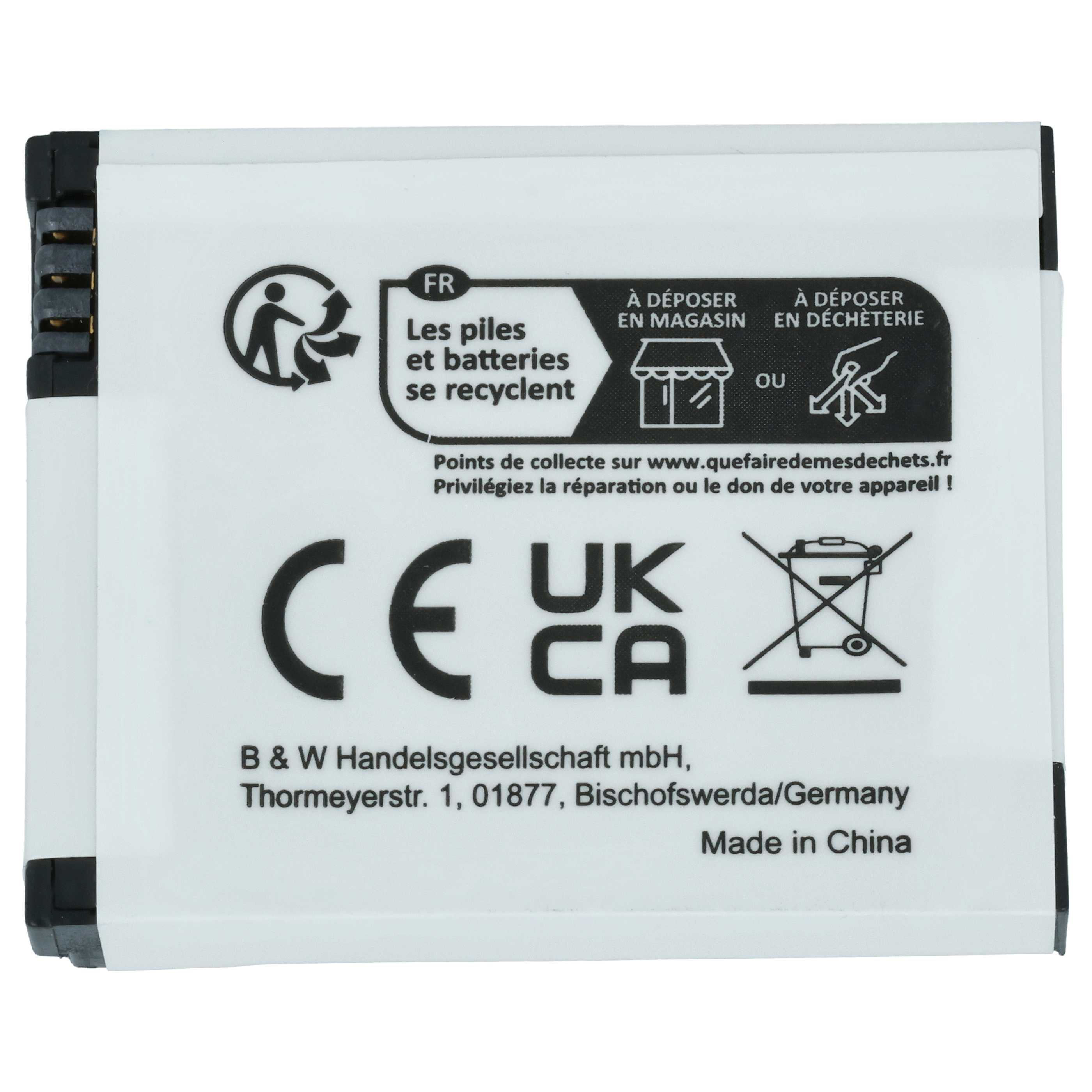 Weißes Batterieetikett. 'CE'- und 'UK CA'-Logos sind sichtbar. Text gibt Recycling-Informationen und Warnungen an.
