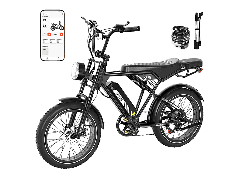 RCB RK29 E Bike, E-Mountainbike, 250W, 48V/15Ah, 7 Gänge, Reichweite 45-90 km Elektrofahrrad Mountainbike (Laufradgröße: 20 Zoll, Unisex-Rad, 624, Schwarz, Silber, Rosa)