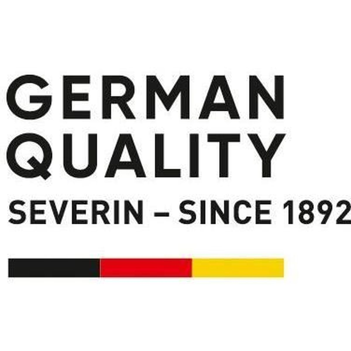 Napis 'GERMAN QUALITY' i 'SEVERIN - SINCE 1892' z kolorami flagi Niemiec.