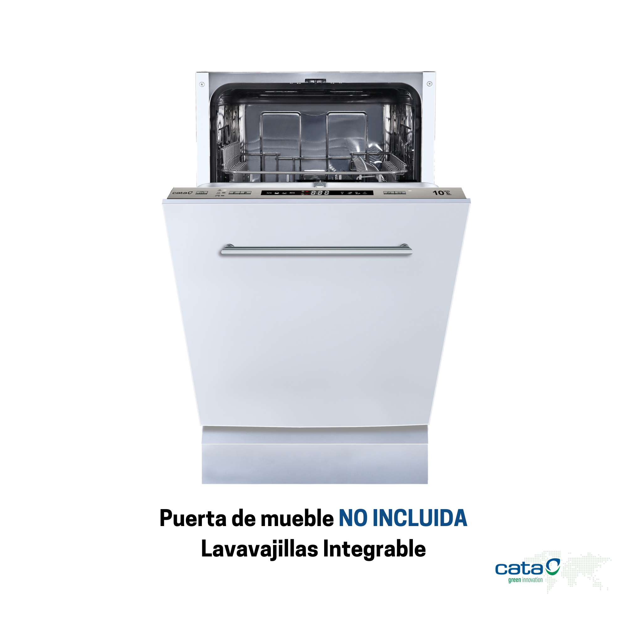 Una lavastoviglie bianca con la porta aperta. Il pannello di controllo è visibile.