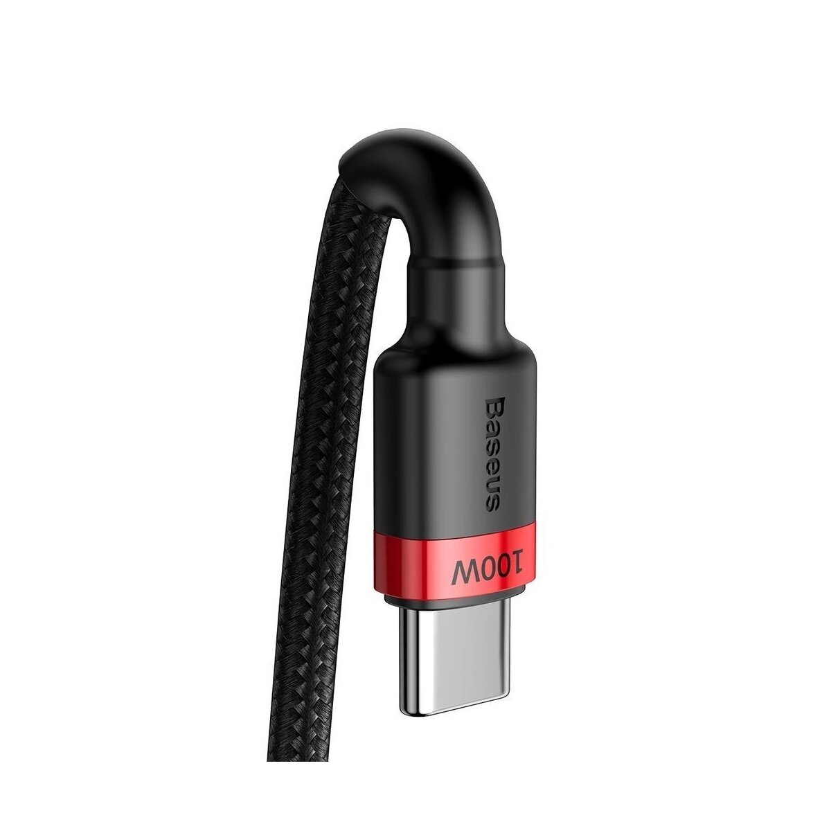 Czarny kabel USB-C Baseus, czerwony akcent, oznaczony 100W.