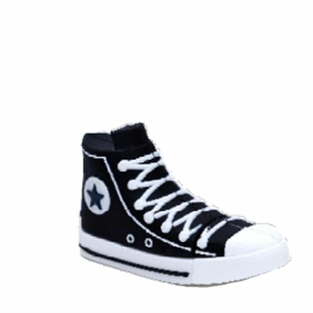 Sneaker alta nera e bianca con logo a stella, su sfondo bianco.