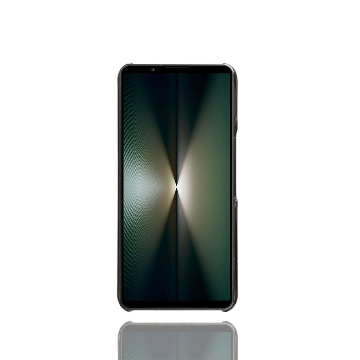Een telefoon wordt weergegeven op een witte achtergrond. Het scherm staat aan en toont een lichteffect.