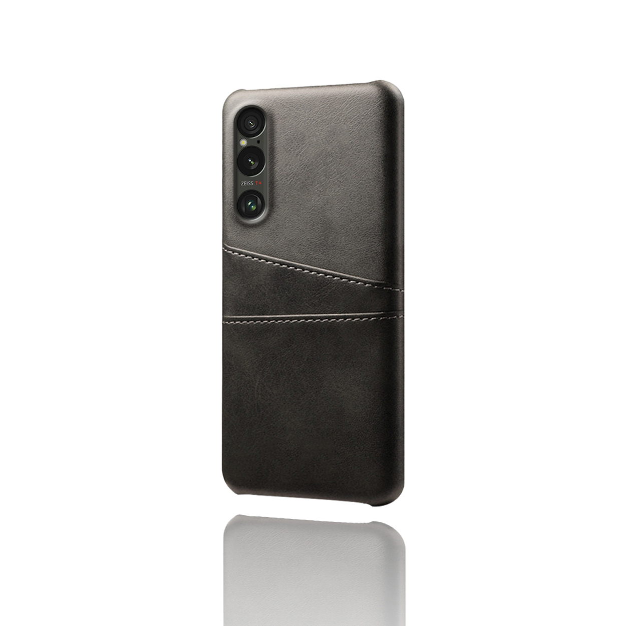 Telefoonhoesje. Donkergrijs, met cameragedeelte. Design met leerachtige textuur.