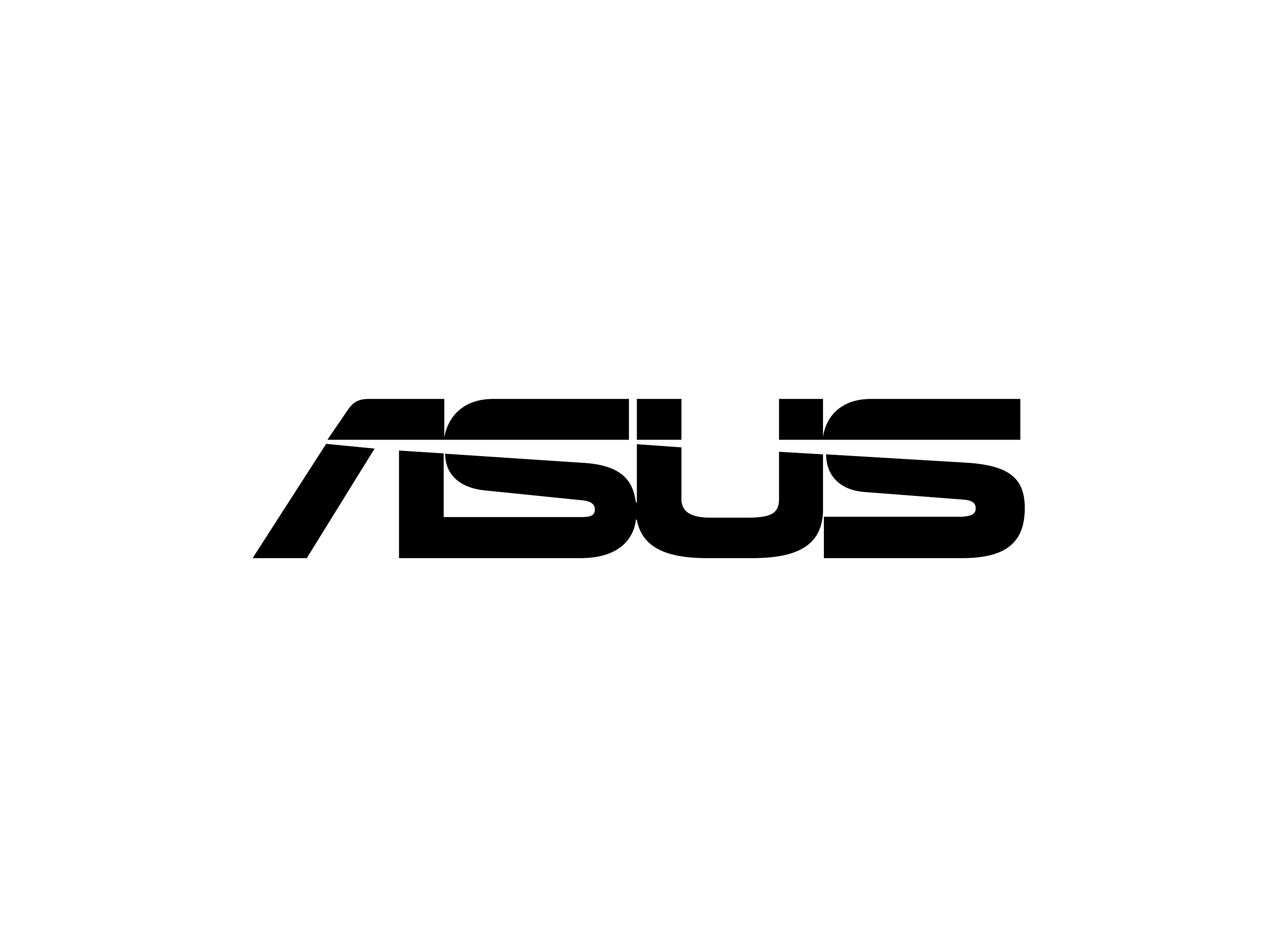 Schwarzes ASUS-Logo auf weißem Hintergrund. Der Text ist stilisiert mit einem schrägen A und verbundenen Buchstaben.