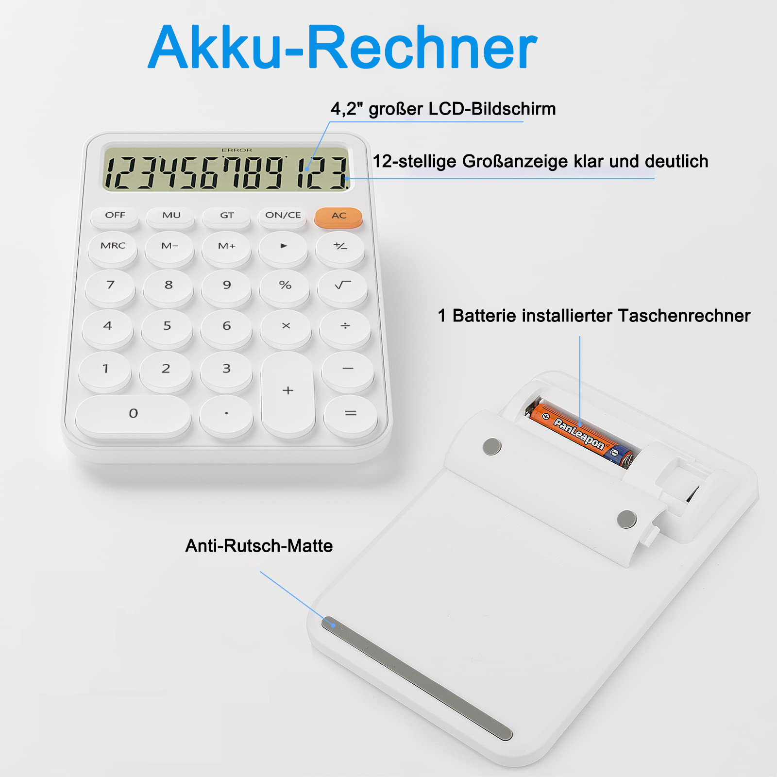 Ein Rechner mit geöffnetem Batteriefach, das eine Batterie zeigt. Textbeschriftungen sind vorhanden.