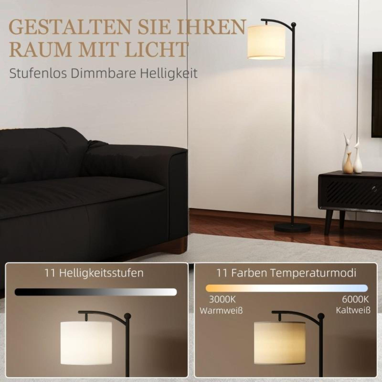 Stehlampe mit Lampenschirm in einem modernen Wohnzimmer.