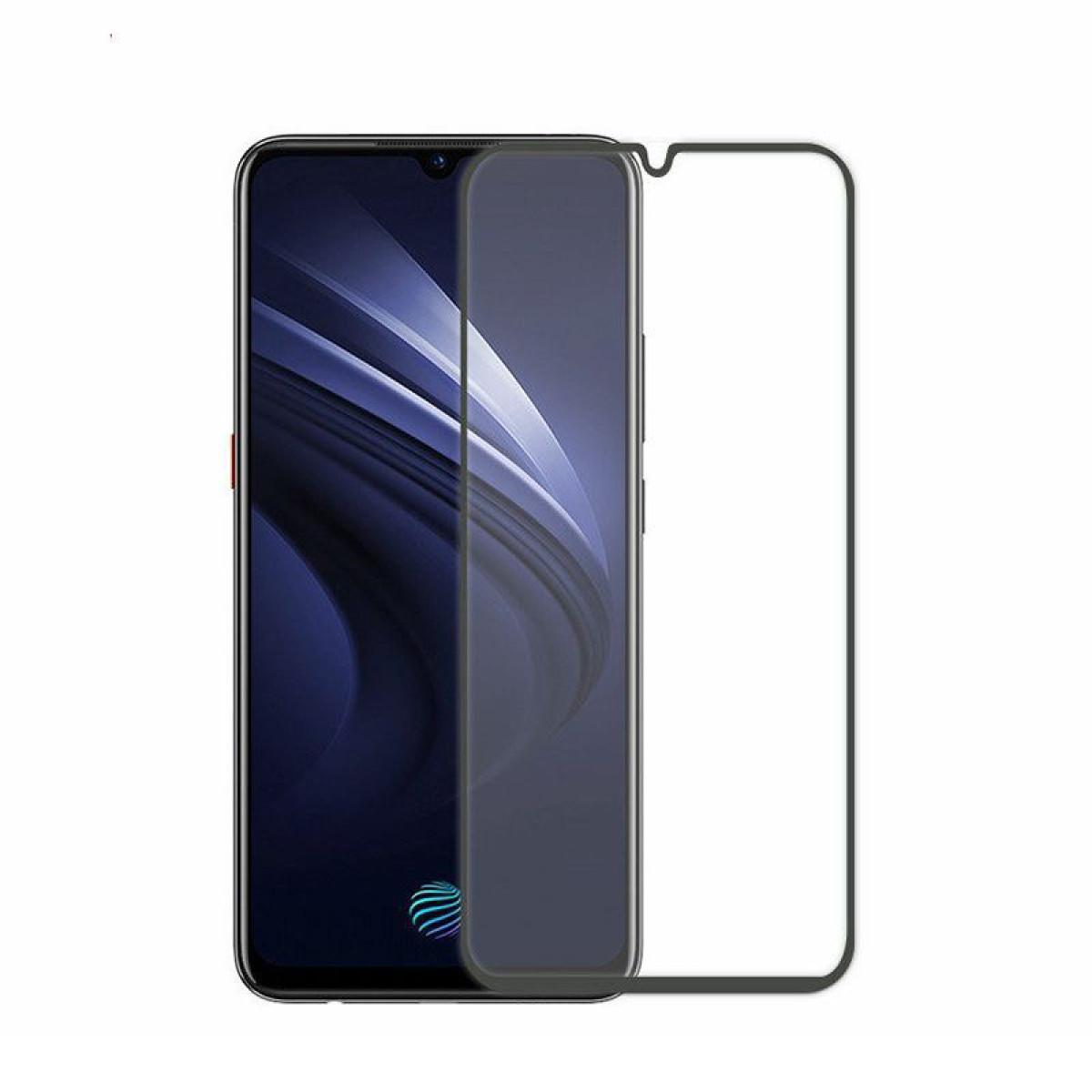 Uno smartphone con una protezione per lo schermo, che mostra un telefono e una protezione trasparente accanto.