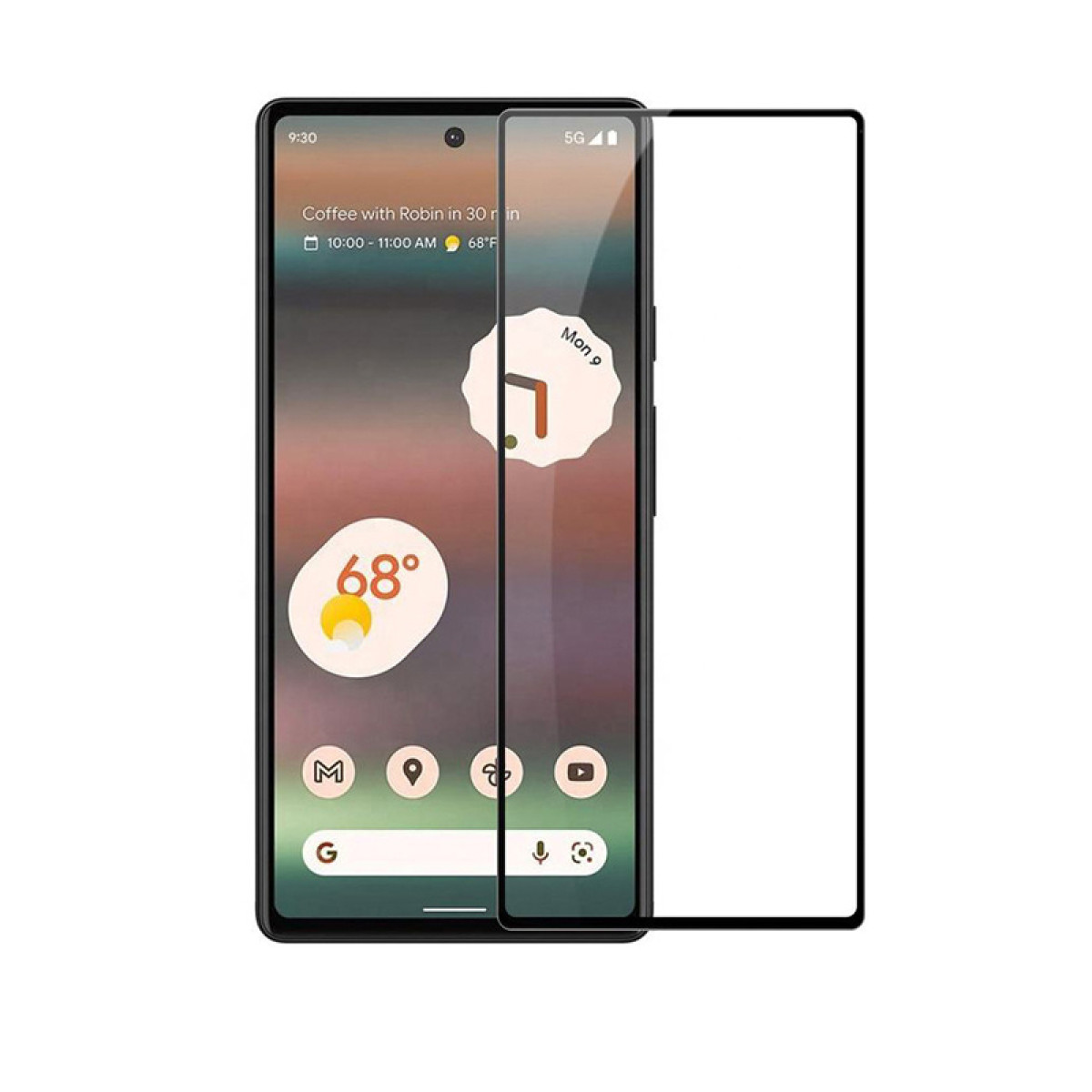 Uno smartphone che mostra un'app meteo con un proteggi schermo applicato.