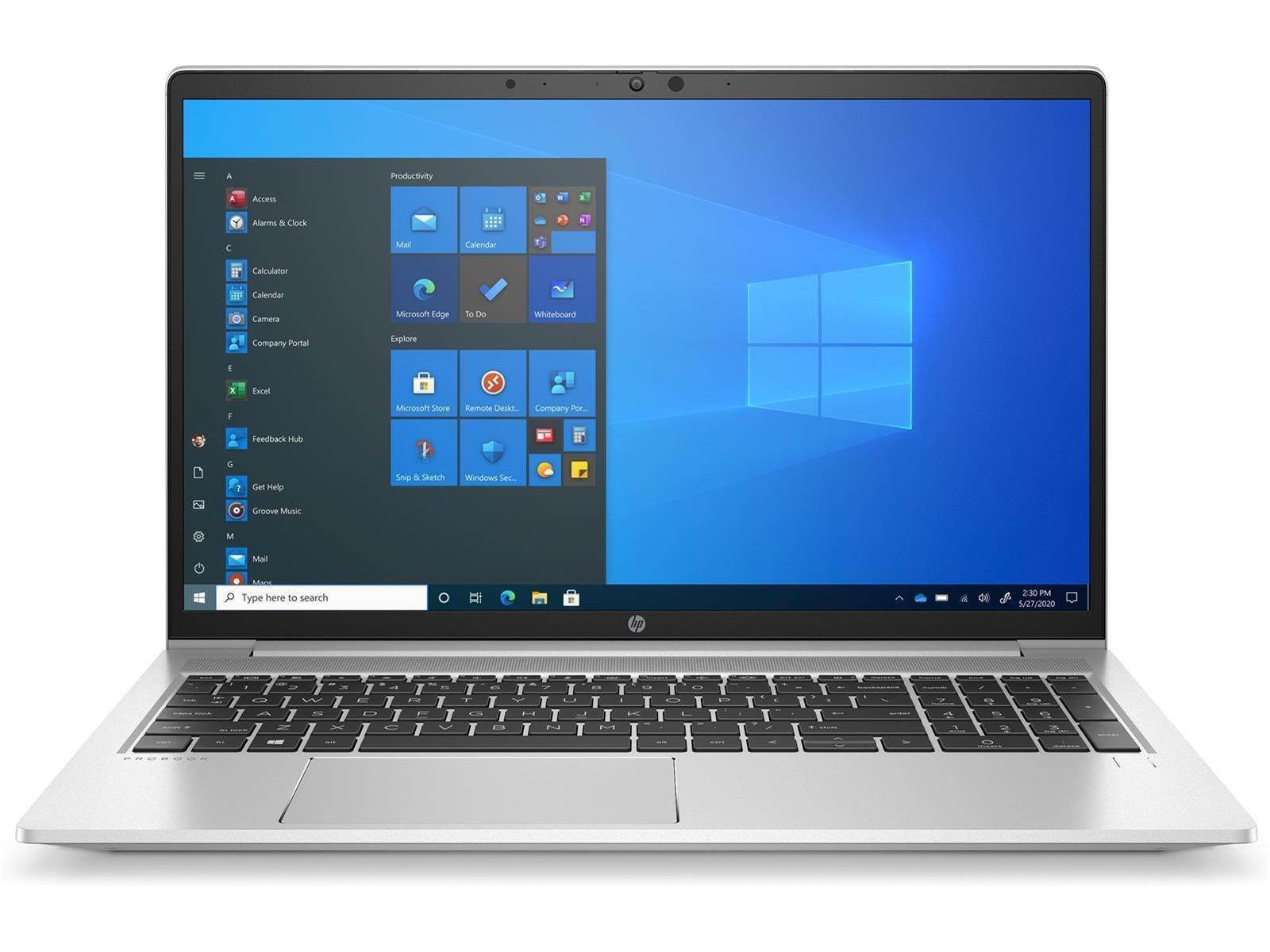 Ein silberner Laptop mit blauem Bildschirm, der mehrere Anwendungssymbole anzeigt.
